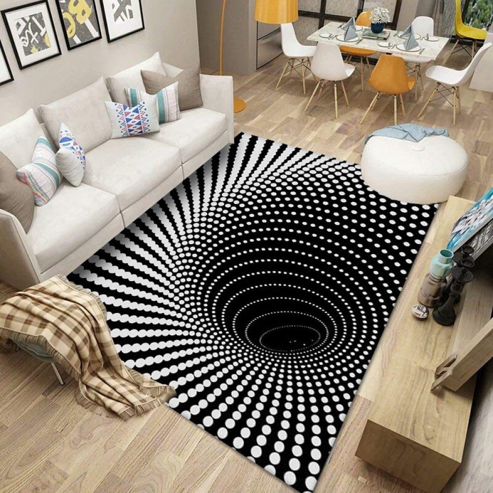 Nordic Minimalist Abstract Black Hole Print Non-Slip Area Rug - 80x160cm (32x64in) Farmhouse Living Room Carpet for Bedroom, Dining Room & Home Decor - Soft & Durable for High Traffic Areas