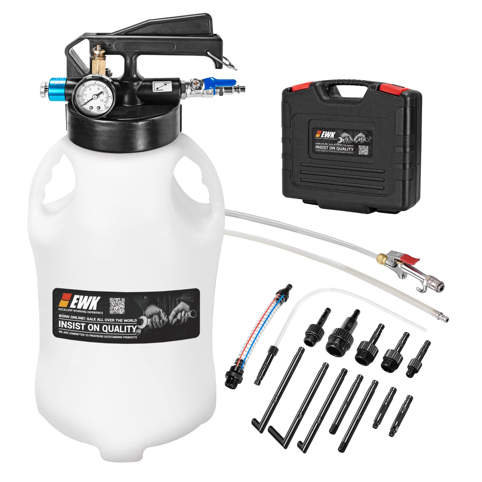 EWK Patented 10L Automatic Transmission Fluid Pump - ATF Extractor & Dispenser with 14 Adapters - Professional Fluid Changer for Car Maintenance & DIY Auto Repair