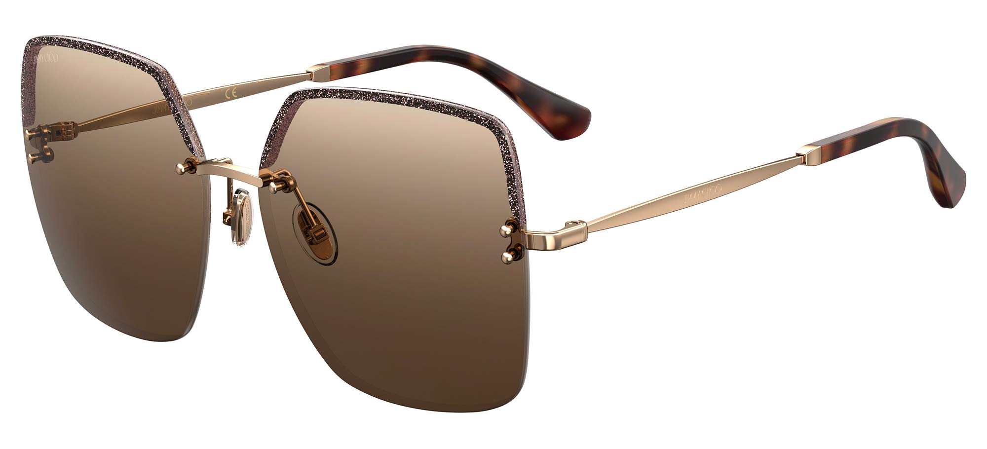 Jimmy CHOO Tavi/S 01QHA Square Sunglasses - Gold & Havana Frame 60mm - Luxury Fashion Sunglasses for Women, Perfect for Beach, Driving & Outdoor Activities