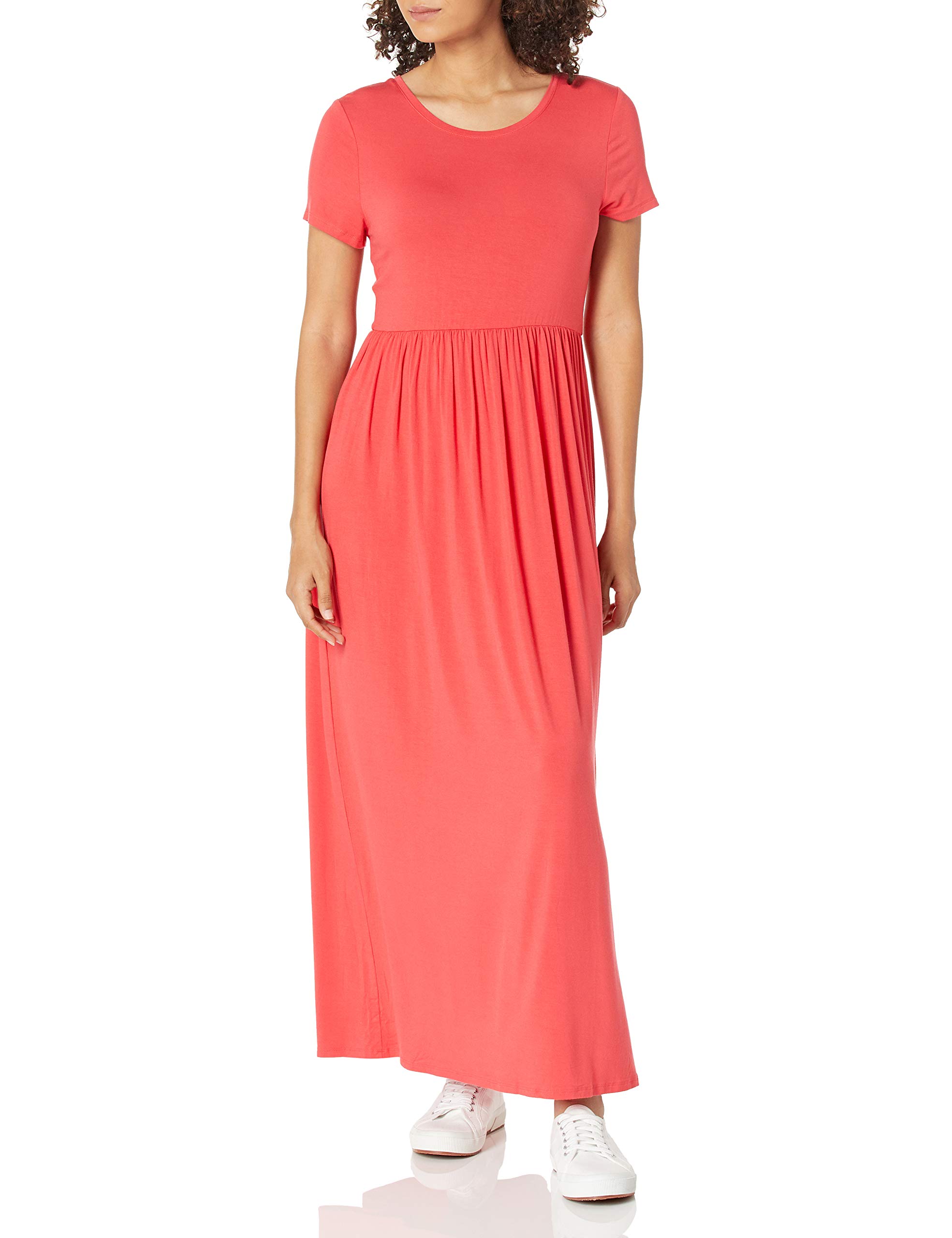 Amazon Essentials Women's Short-Sleeve Waisted Maxi Dress - Flowy Summer Beach Dress for Vacation, Wedding Guest & Casual Outings