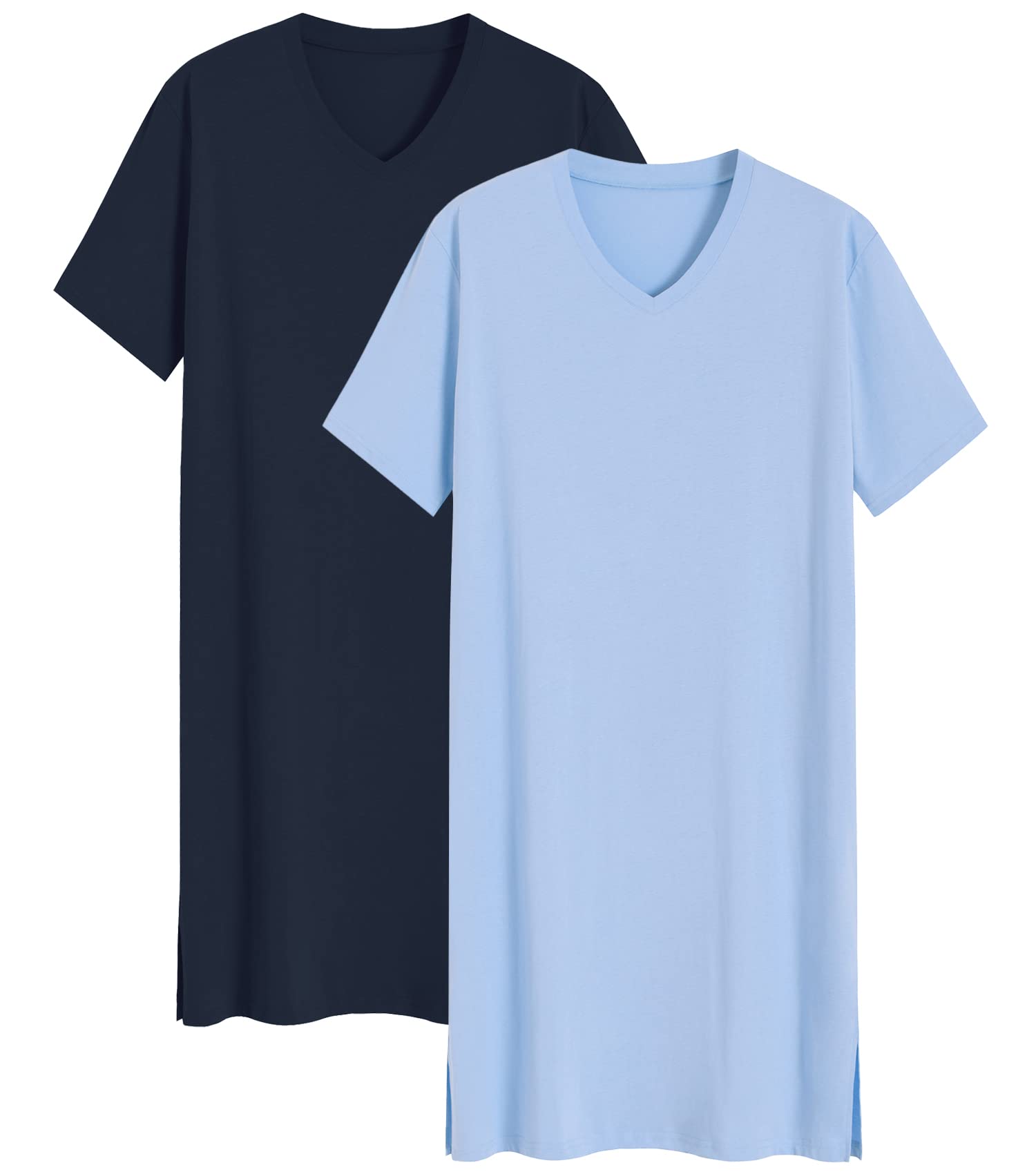 Men's 2 Pack Cotton Nightshirt Sleep Shirt - Soft & Breathable Nightgown for Comfortable Sleep & Lounge Wear at Home