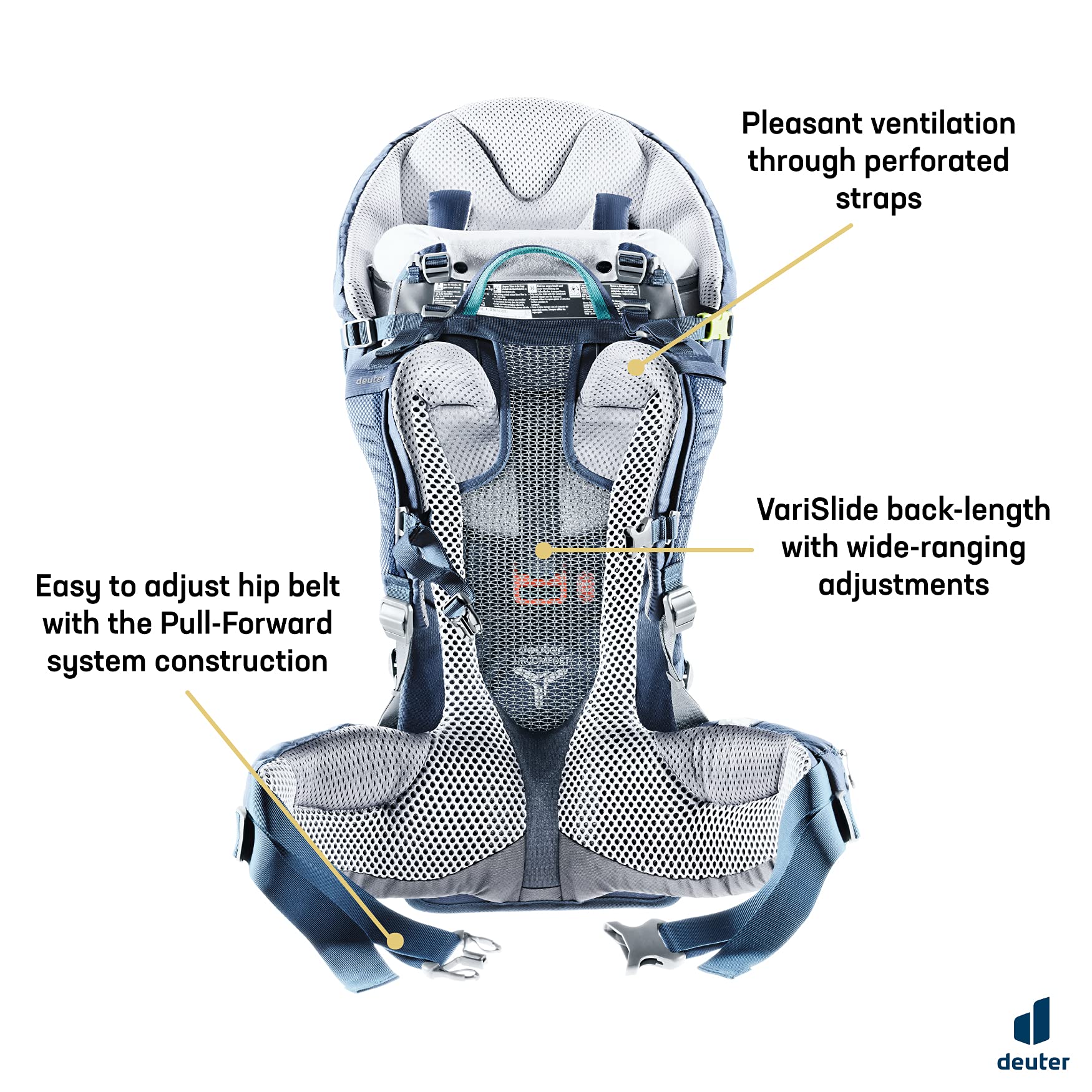 Deuter Kid Comfort Pro Child Carrier Backpack - Adjustable Hiking & Travel Carrier for Toddlers 1-4 Years - Comfortable & Ergonomic Design - Perfect for Outdoor Adventures, Family Hikes & Traveling with Kids - Midnight Blue