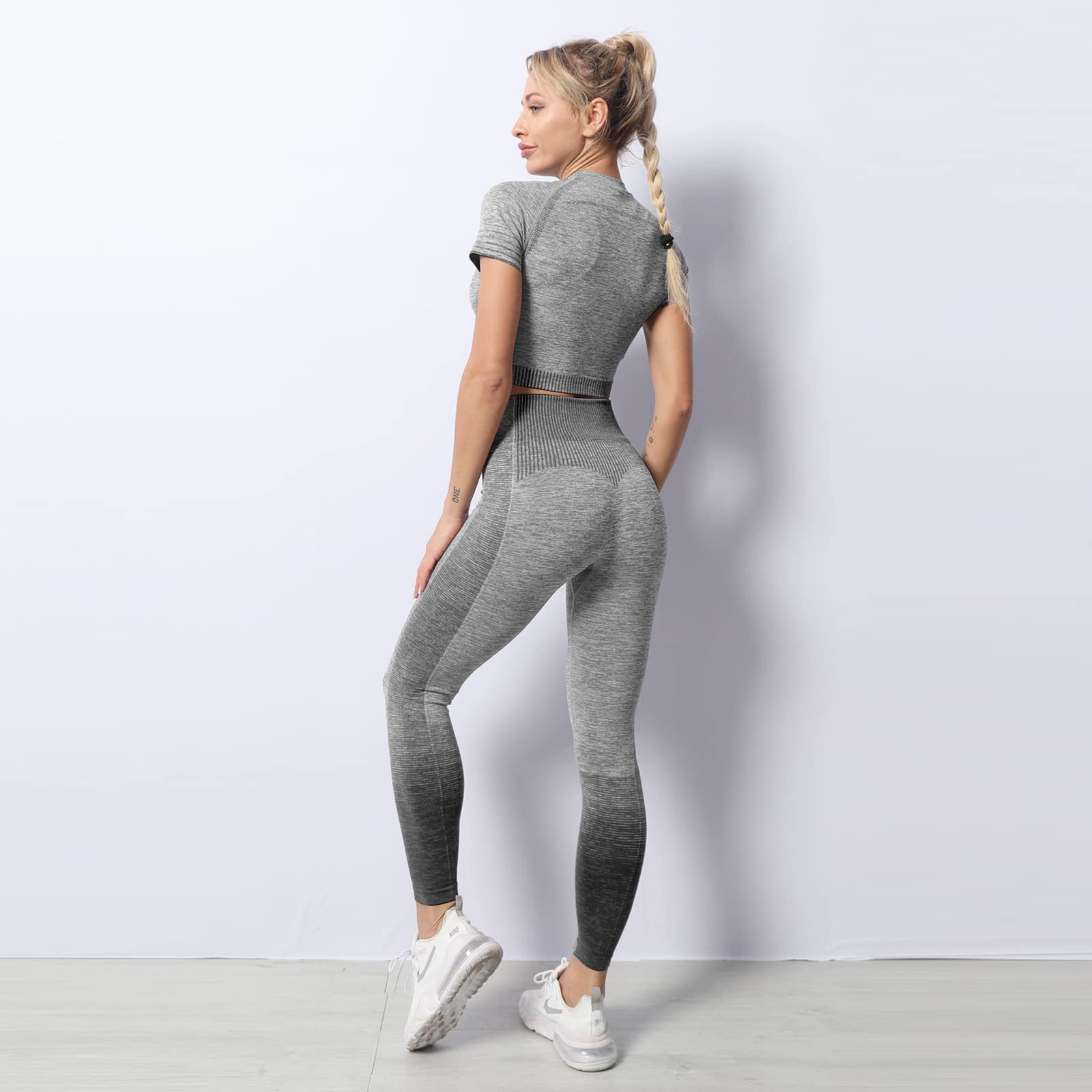 FeelinGirl Women's 2-Piece Seamless Workout Set - Ribbed Crop Top & High Waist Yoga Leggings | Gym, Running, Pilates & Lounge Wear