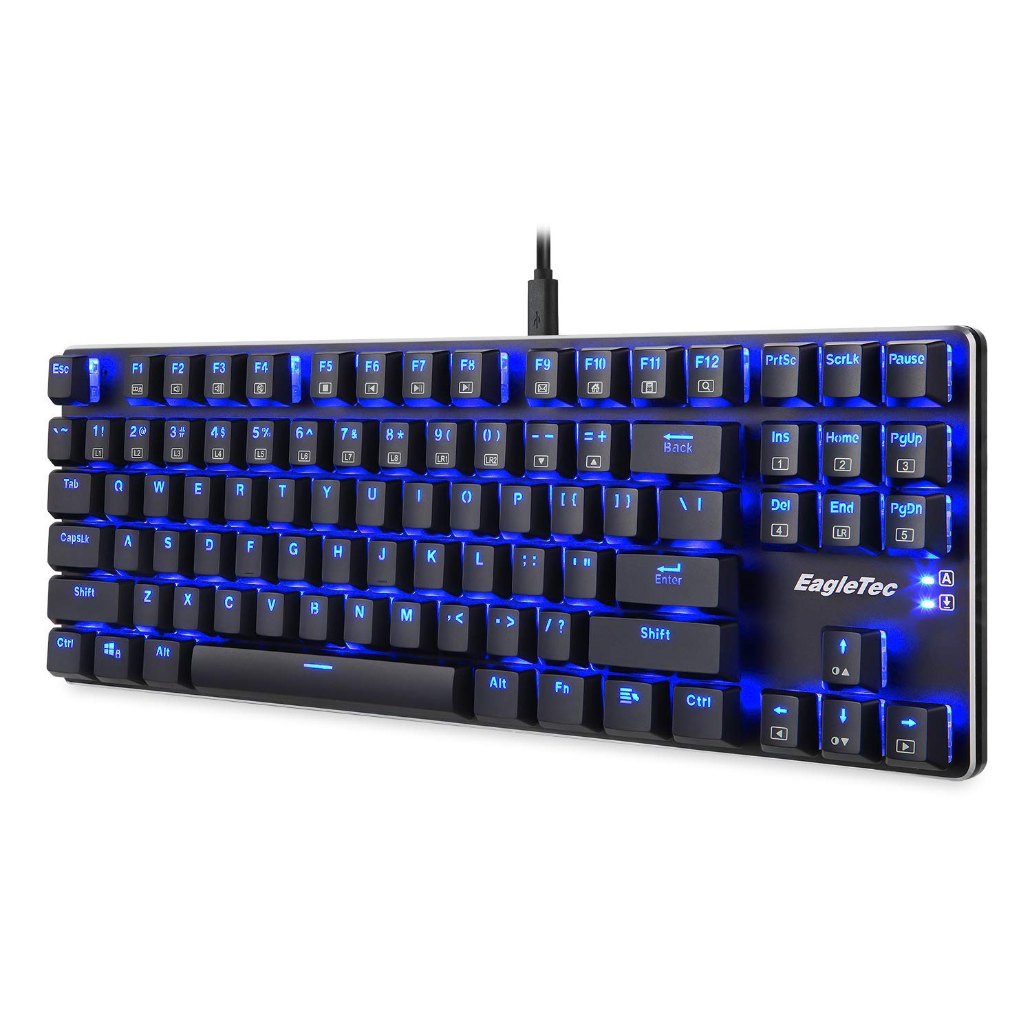 EagleTec KG060-BR Blue LED Mechanical Gaming Keyboard - 87 Keys for PC Gamers