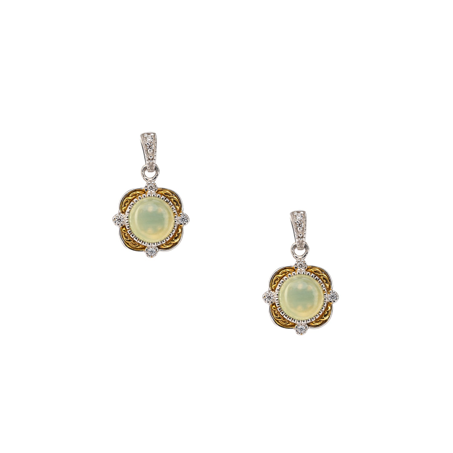 10K Gold & Silver Aphrodite Post Earrings with Bowenite Gemstone - Elegant Greek Goddess Jewelry for Women, Perfect for Weddings, Parties & Special Occasions