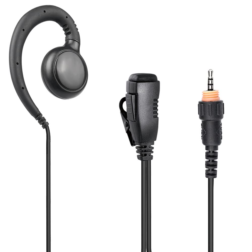 3.5mm C-Shape Walkie Talkie Earpiece with PTT Mic - Compatible with Motorola CLP1010/1040/1060 Two-Way Radios - Secure & Comfortable Radio Headset for Security Guards, Event Staff & Construction Workers