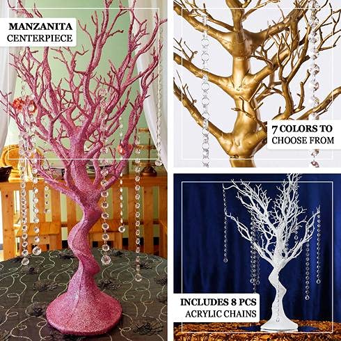2 Pack Silver Manzanita Trees with Acrylic Garland Chains - 30