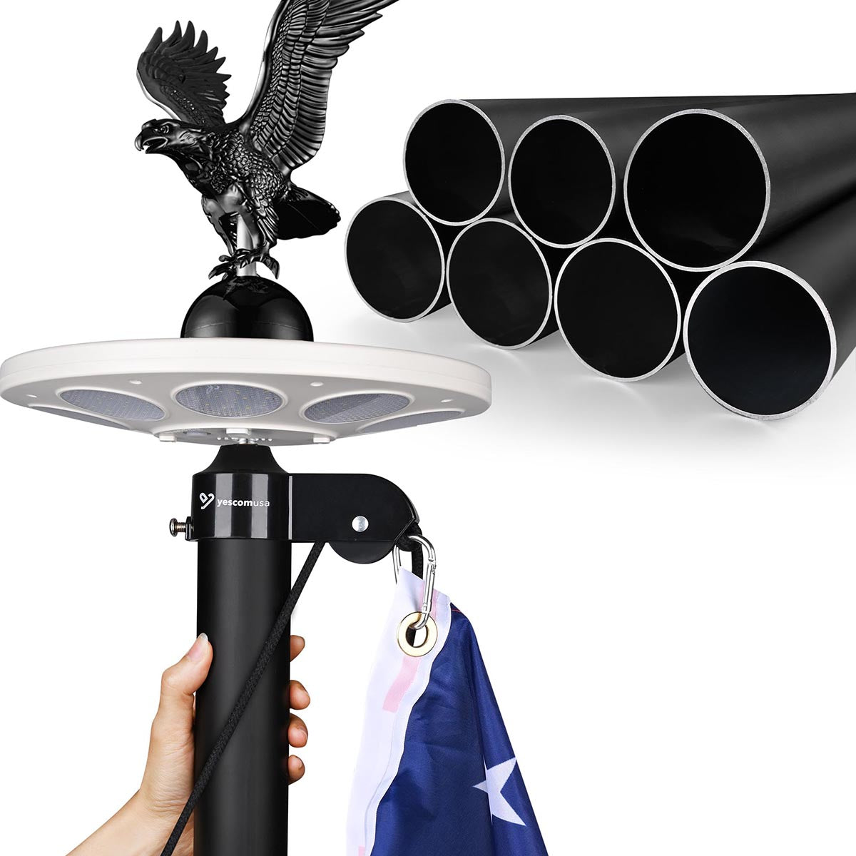 13 Gauge Heavy Duty Flagpole with Light Deluxe Eagle - 20ft, 25ft, 30ft Options | TheLAShop | Perfect for Residential, Commercial & Patriotic Events