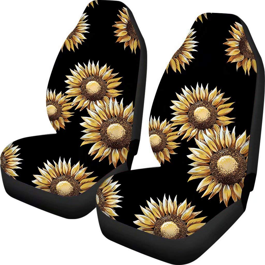 PinUp Angel Black Rust Sunflower Printed Universal Car Seat Covers - Durable Automotive Seat Protectors for Cars, Trucks & SUVs, Perfect for Daily Commute and Road Trips