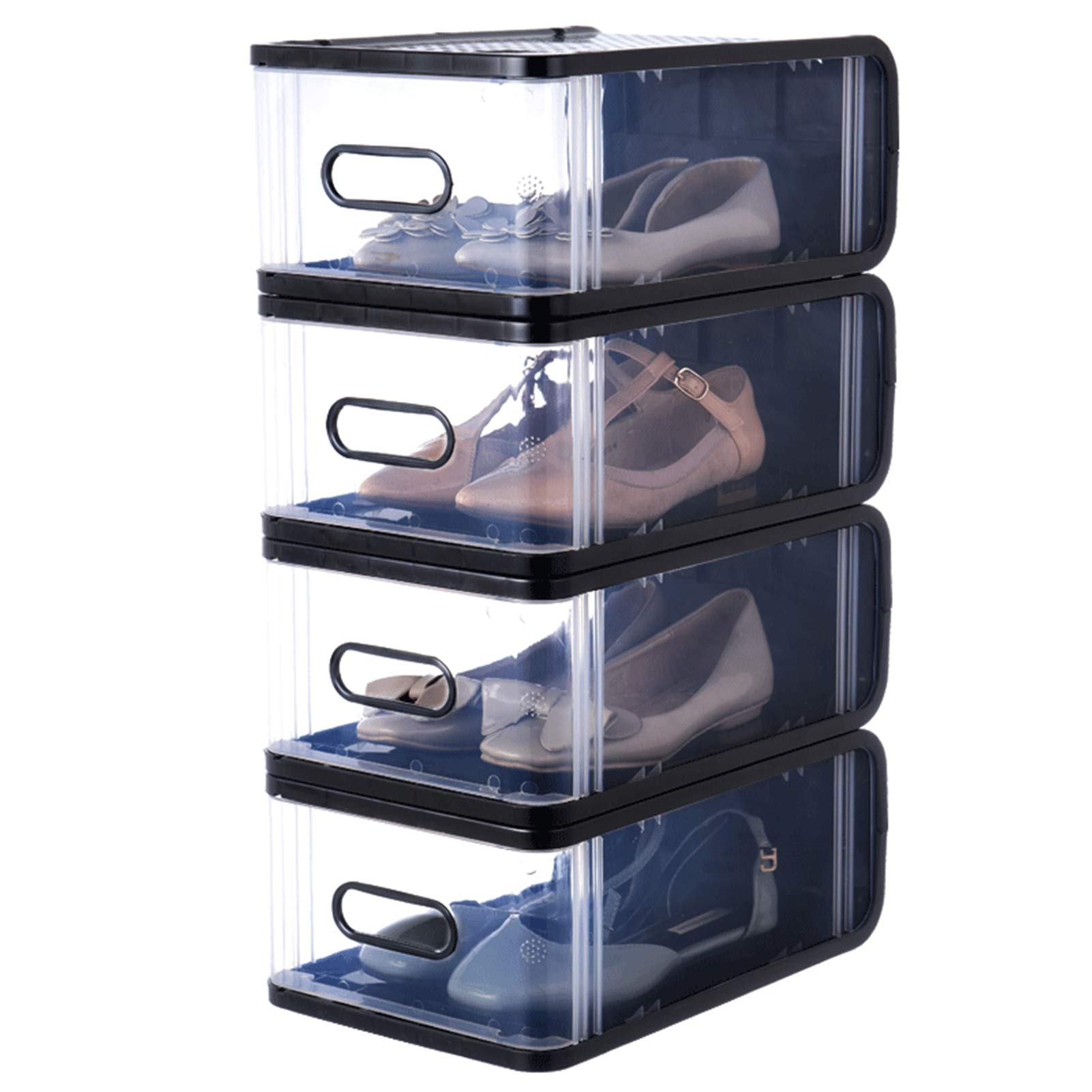 XIONGGG 4-Pack Clear Plastic Stackable Shoe Storage Boxes - Organizer for Sneakers, Boots & Shoes | Space-Saving Closet & Entryway Solution for Men & Women