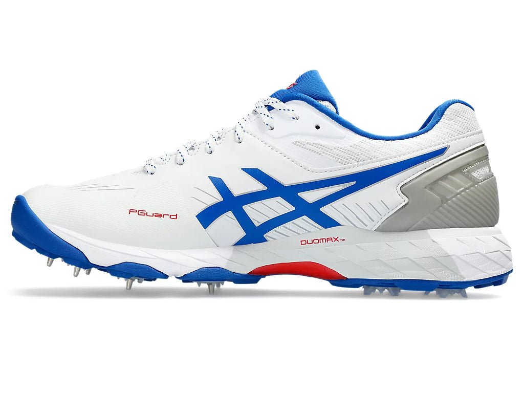 ASICS 350 Not Out White/Tuna Blue Cricket Shoes with Metal Spikes - Perfect for Professional Cricket Matches & Training Sessions