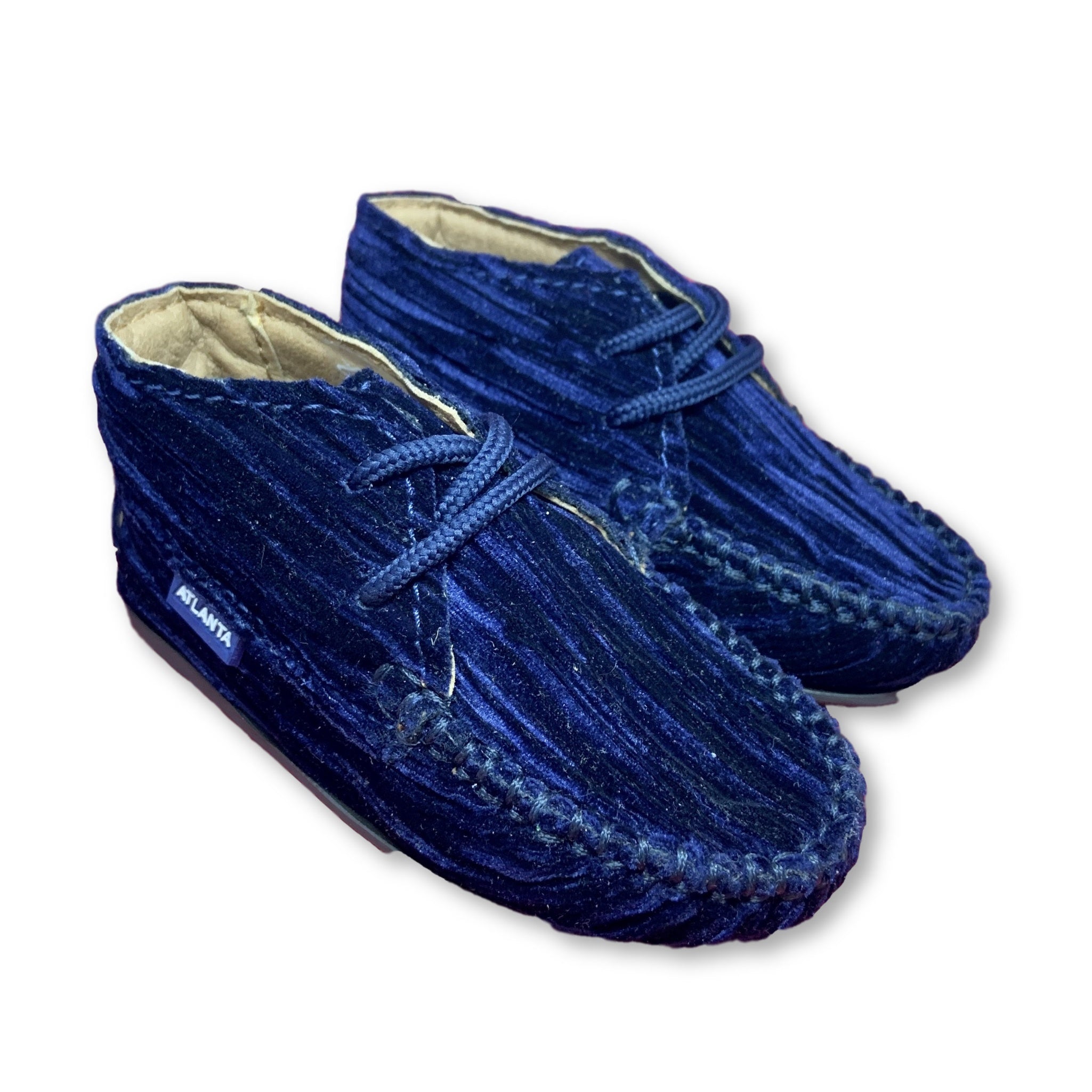 Atlanta Moccasin Navy Blue Velvet Lined Booties - Comfortable Winter Booties for Women, Perfect for Casual Outfits & Indoor Wear
