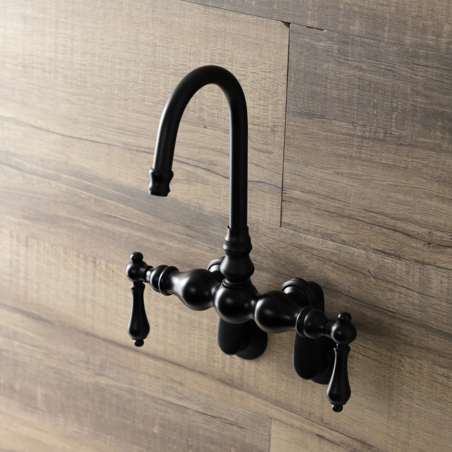 Vintage Matte Black Two-Handle Wall Mount Clawfoot Tub Faucet - AE81T0 Antique Brass Bathroom Fixture for Classic & Farmhouse Style Bathrooms