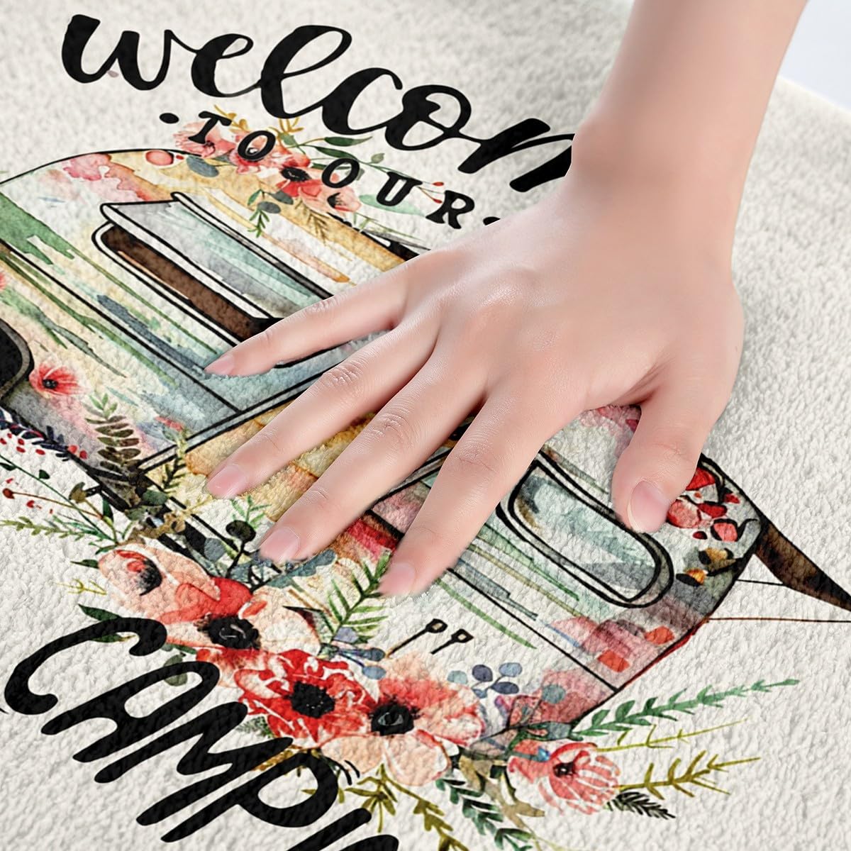 Non-Slip Camper Van Bath Mats for Kids & Adults - Farmhouse Rustic Floral Decor, Ultra Soft Water Absorbent Bathroom Rugs (20