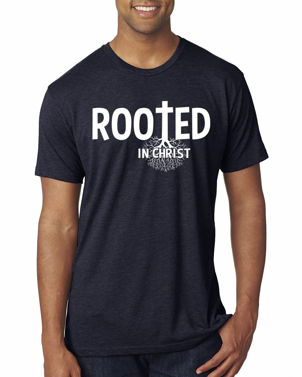 Rooted in Christ Christian Men's Premium Tri-Blend T-Shirt - Inspirational Faith Apparel for Church, Bible Study & Daily Wear