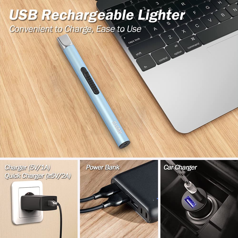 USB Rechargeable Windproof Plasma Lighter - Flameless Candle Lighter for BBQ Camping Kitchen