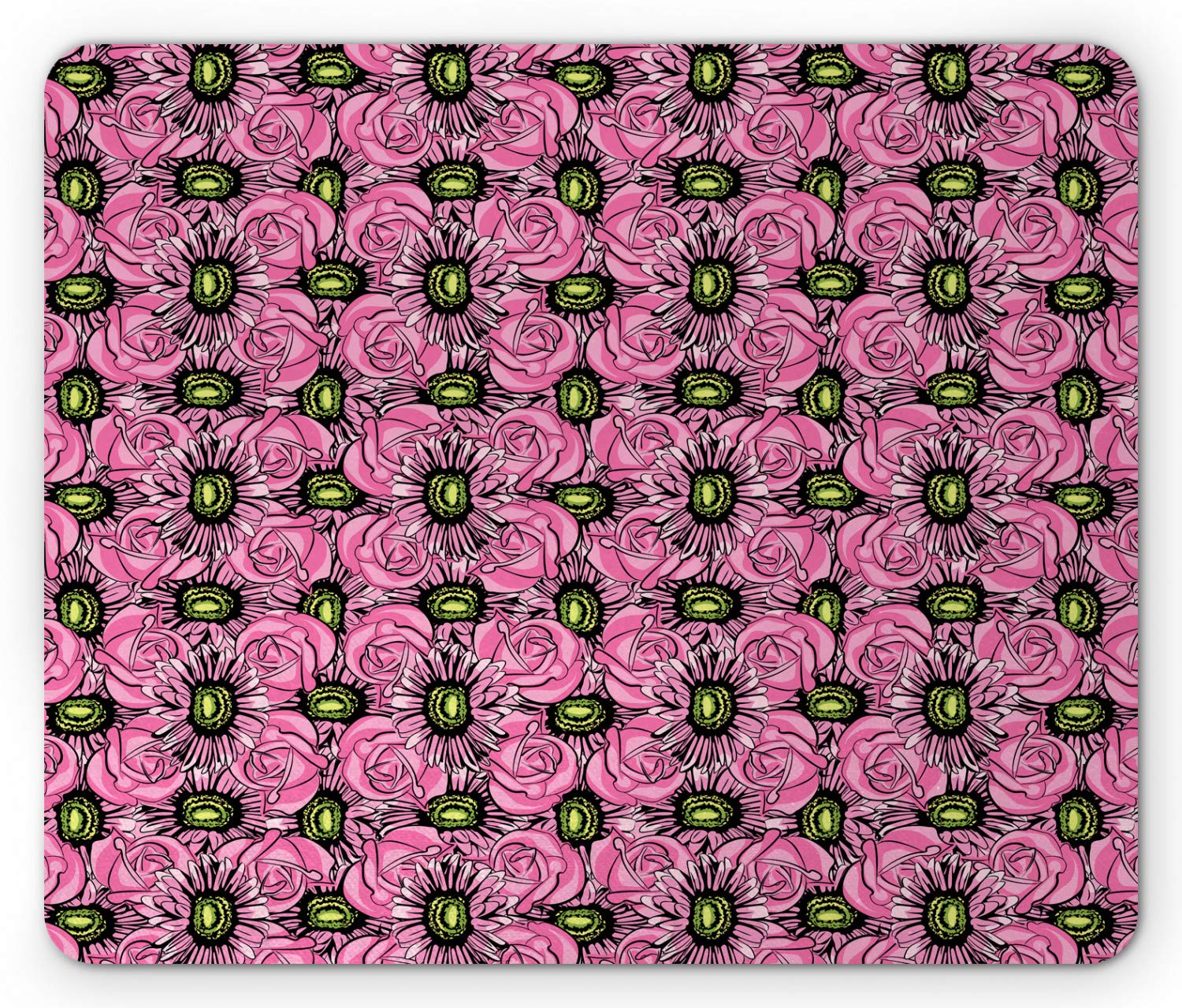 Ambesonne Floral Garden Mouse Pad - Non-Slip Rubber Base with Roses & Gerbera Flowers Design, Standard Size Rectangle Mousepad in Pink & Pale Green | Perfect for Office, Gaming & Home Computer Use