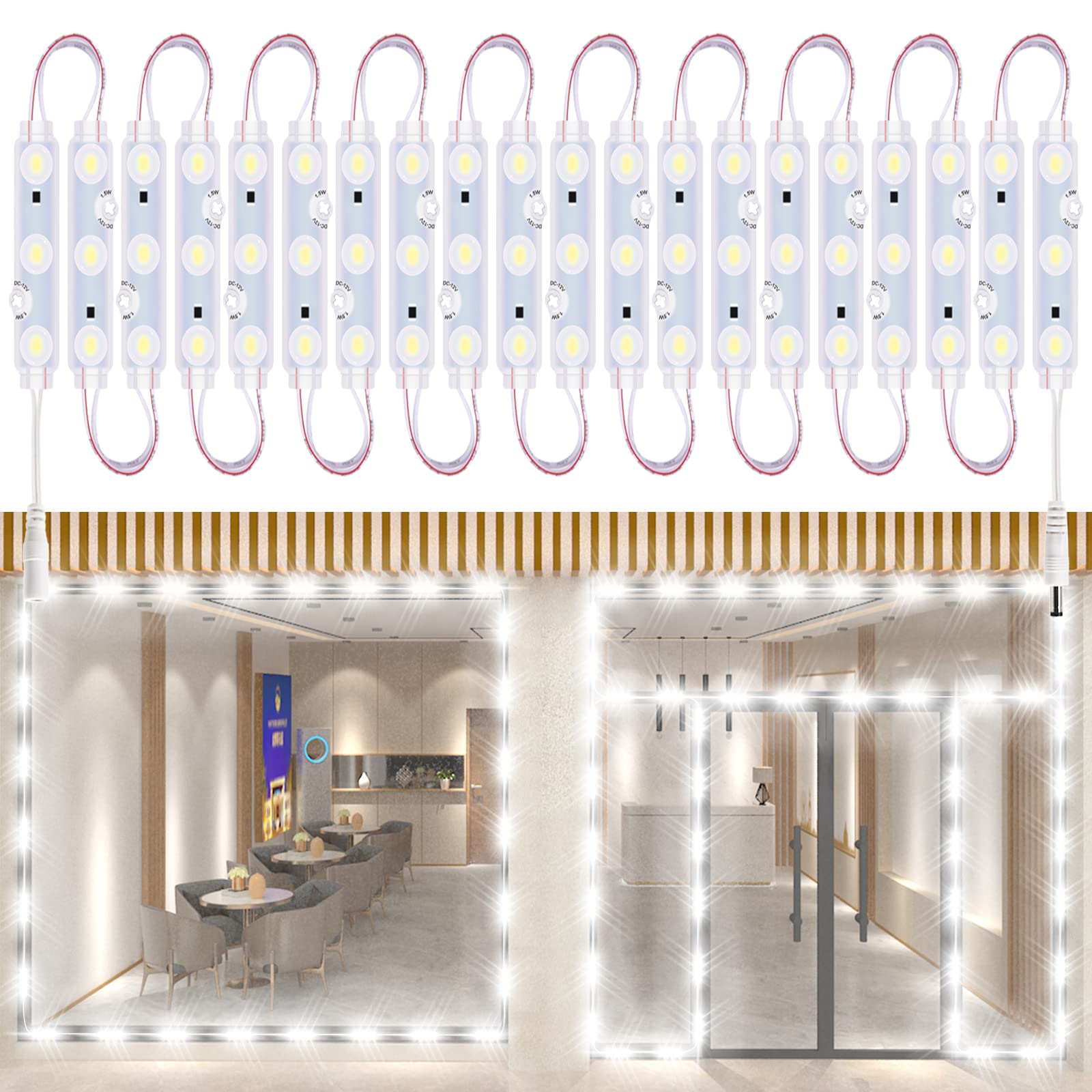 Waterproof 5050 LED Strip Lights 12V 100FT (10 Packs) - Bright White Storefront Lighting for Business Advertising, Window & Sign Decoration - Indoor/Outdoor Commercial Use for Shops, Restaurants & Retail Displays