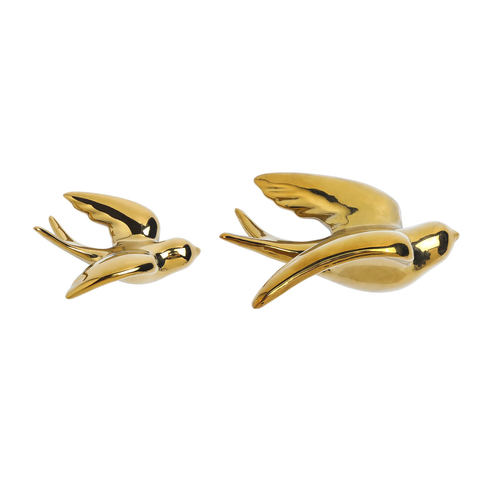 FiresGift Gold Ceramic Birds Wall Decor - Set of 2 Hanging Doves & Sparrows for Home, Kitchen, Living Room - Perfect for Farmhouse, Boho & Modern Interior Design