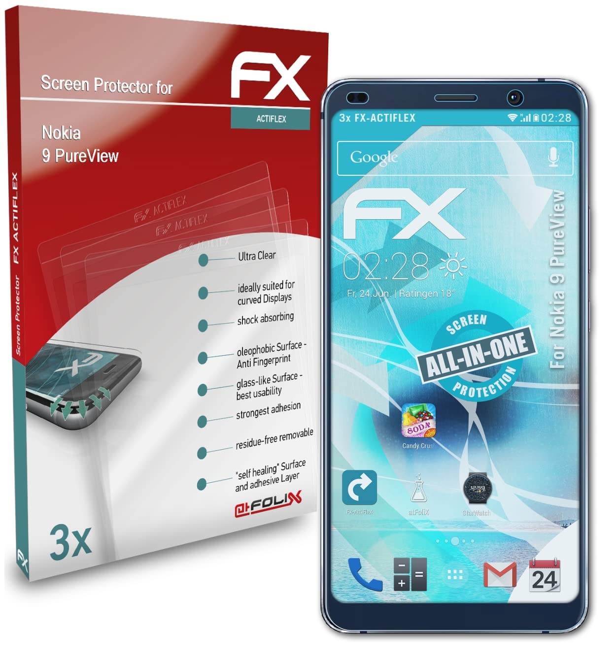 Nokia 9 PureView Screen Protector - 3 Pack Ultra Clear Flexible Film FX Screen Protector for Scratch & Impact Protection - Perfect for Daily Use, Travel & Outdoor Activities