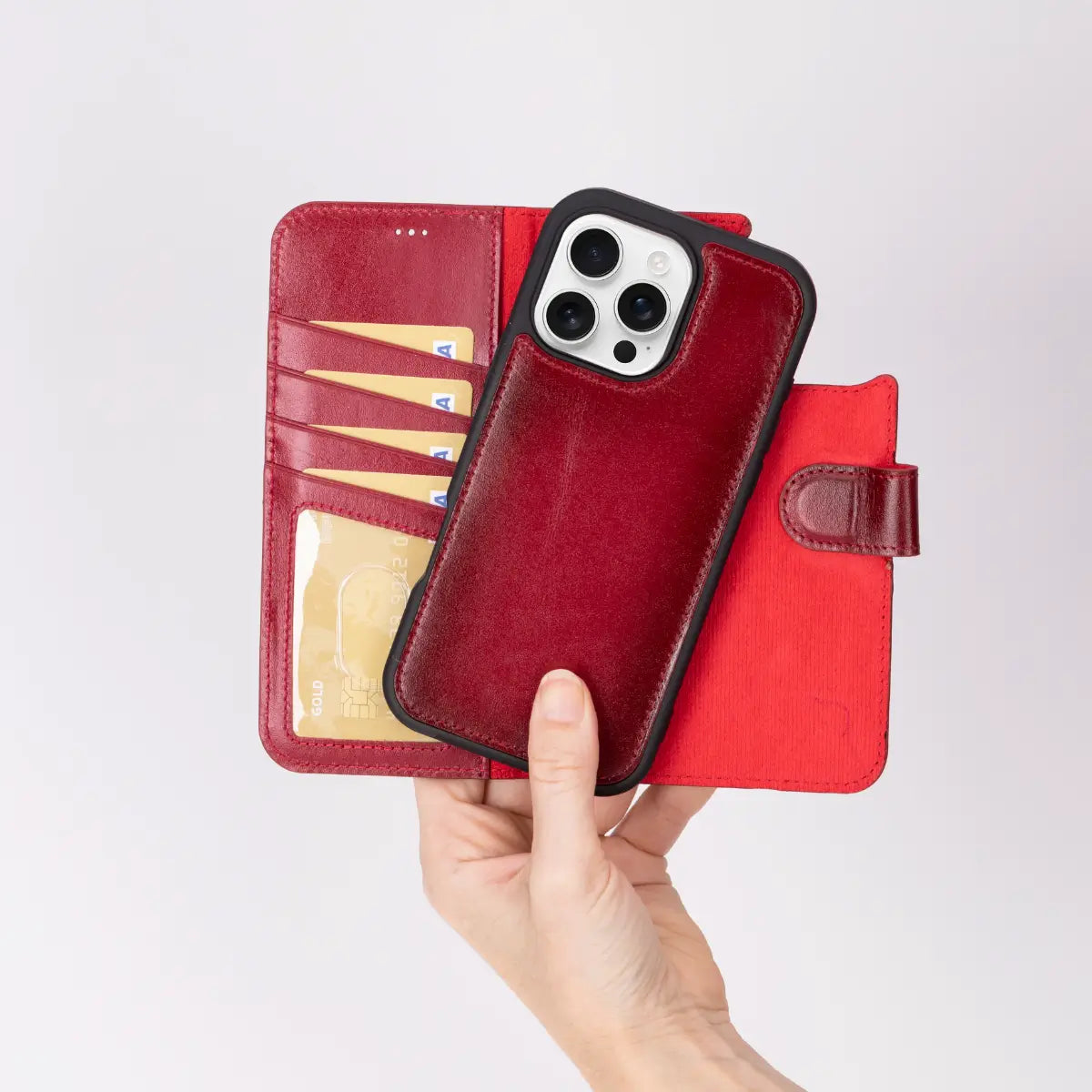 Premium Burnished Red Leather Wallet Case for iPhone 16 Pro Max - Slim Protective Cover with Card Slots | Perfect for Everyday Use, Travel & Business (2024 Model)