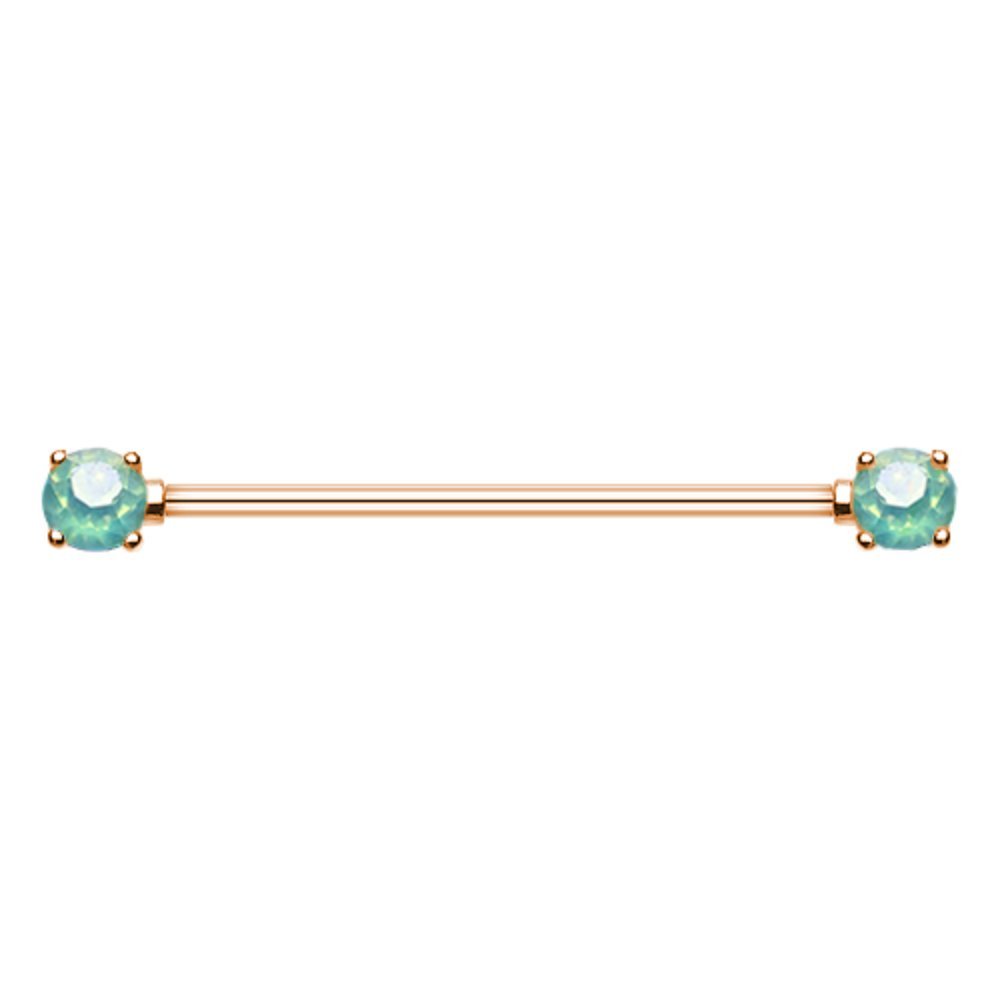 Rose Gold Double Prong Opal Gem WildKlass Industrial Barbell - Body Jewelry for Cartilage, Helix, Tragus Piercing - Perfect for Everyday Wear & Special Occasions