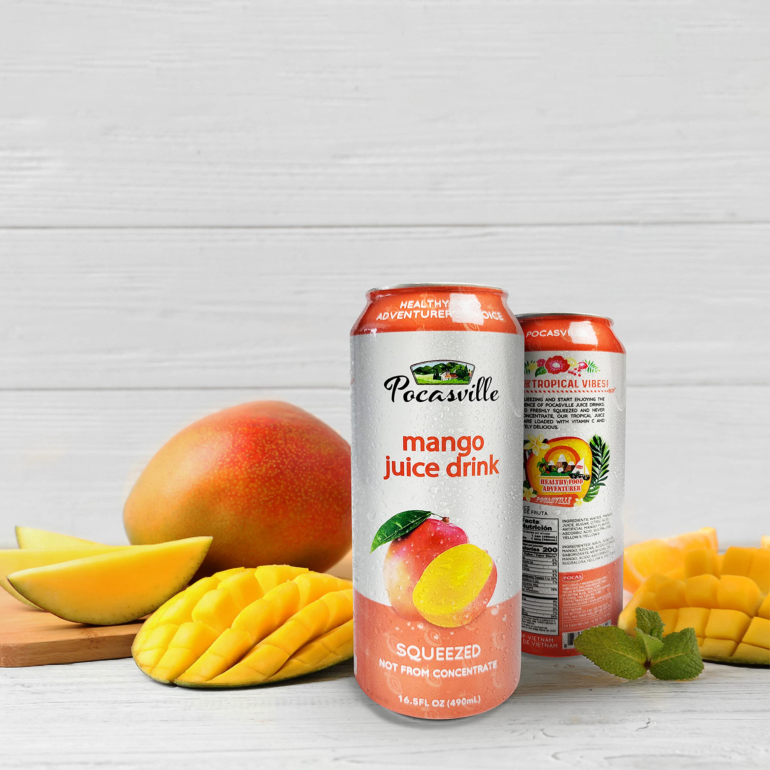 Pocasville 100% Pure Mango Juice - Not from Concentrate, 16.5 Fl Oz (6 Pack Cans) | Refreshing Natural Beverage for Breakfast, Snacks & Healthy Lifestyle