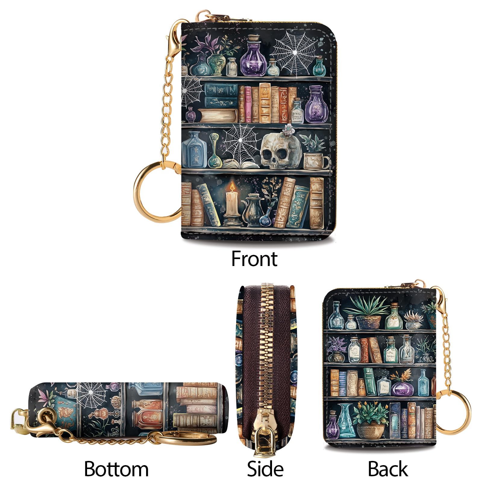 RFID Blocking Credit Card Holder Wallet for Women - Slim Leather Zipper Card Case with Keychain, Funny Print Design - Perfect for Travel, Shopping & Everyday Use