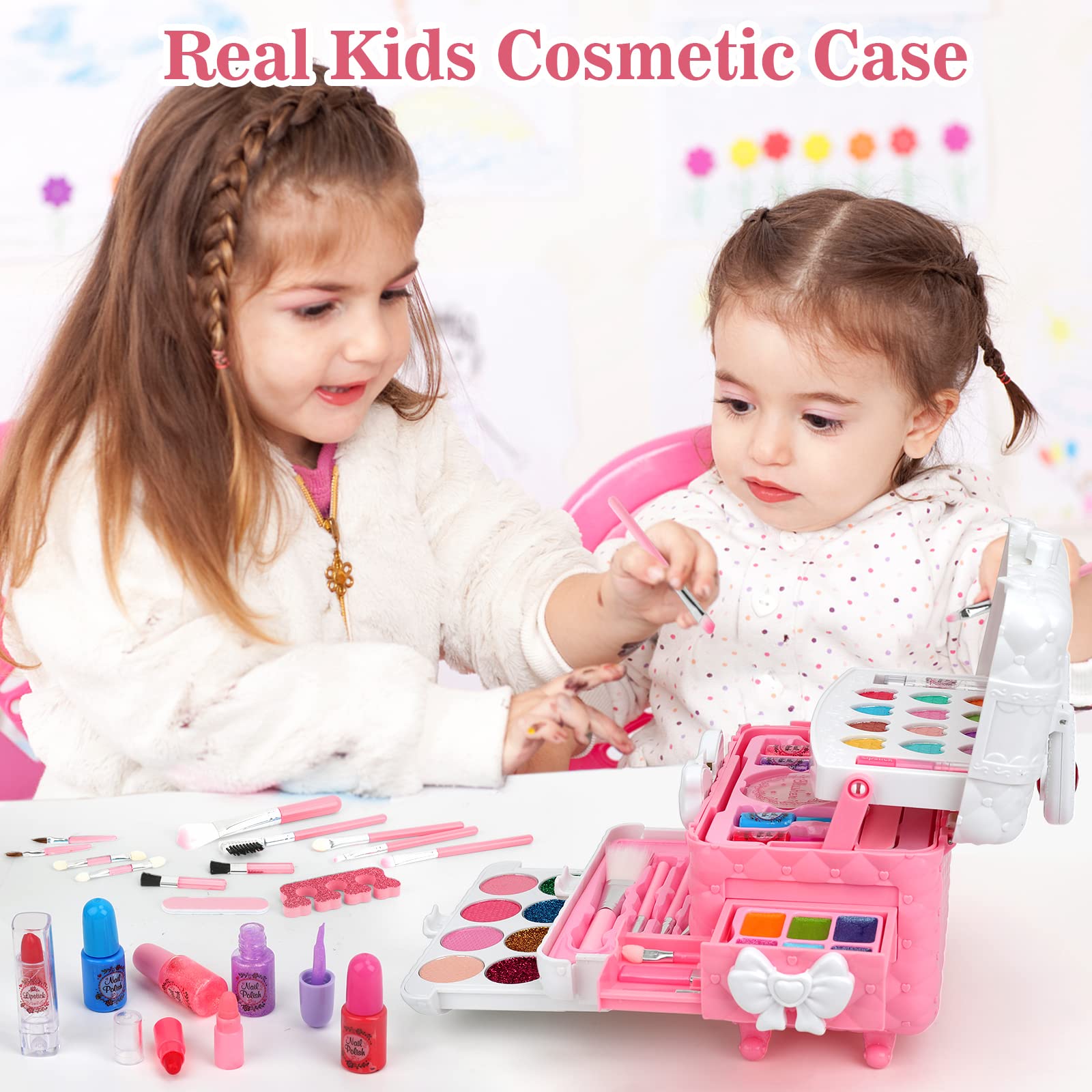 55 Pcs Washable Kids Makeup Toy Set - Princess Gift for Girls, Perfect for Play & Dress-Up