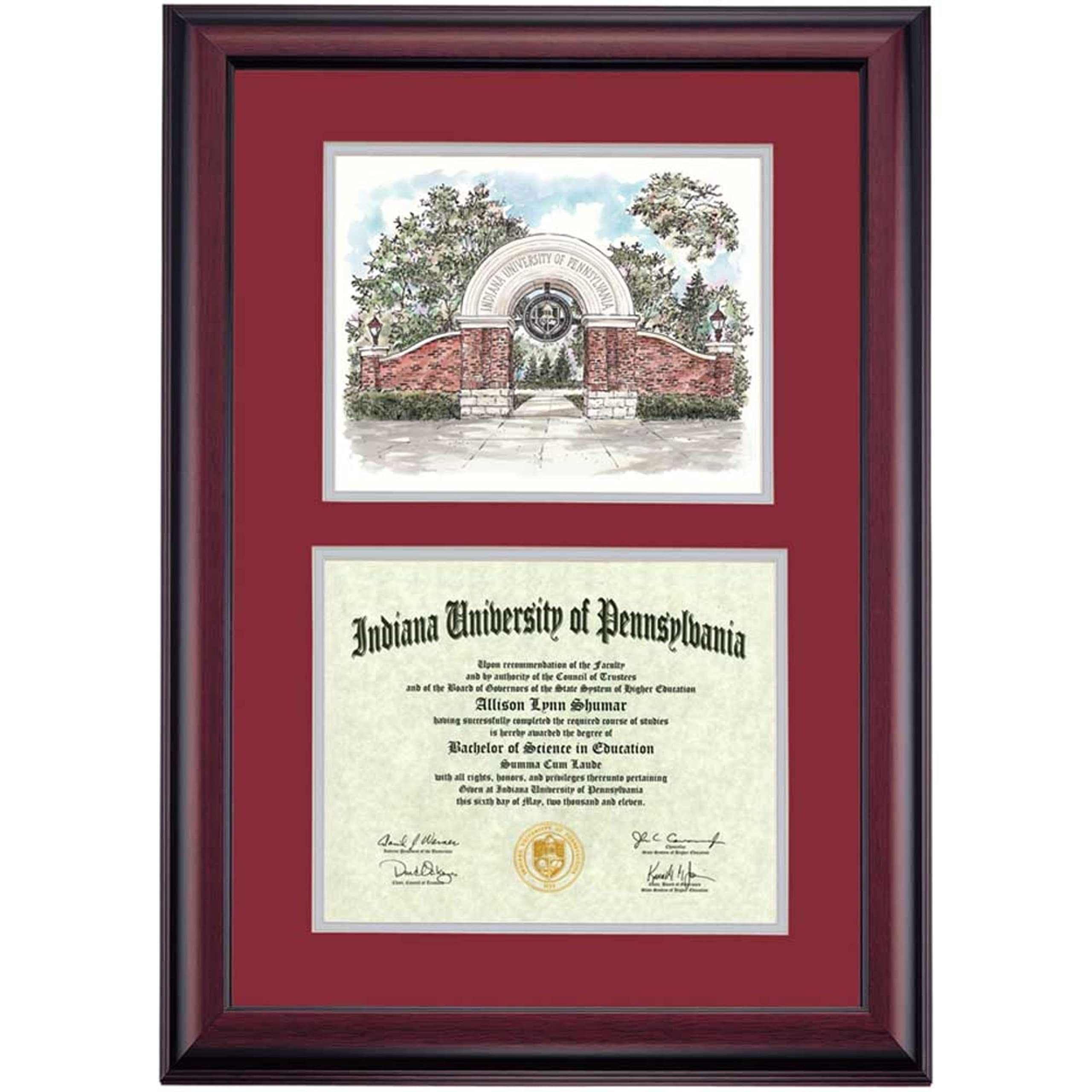Indiana University of Pennsylvania IUP Crimson Hawks Diploma Frame - 8.5
