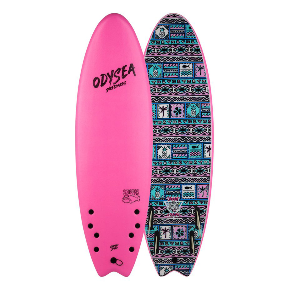 ODYSEA SKIPPER 6'0 Surfboard - JOB Pro Quad Fin Setup in Hot Pink - Perfect for Beginners & Intermediate Surfers - Ideal for Small to Medium Waves at Beach & Coastal Surfing