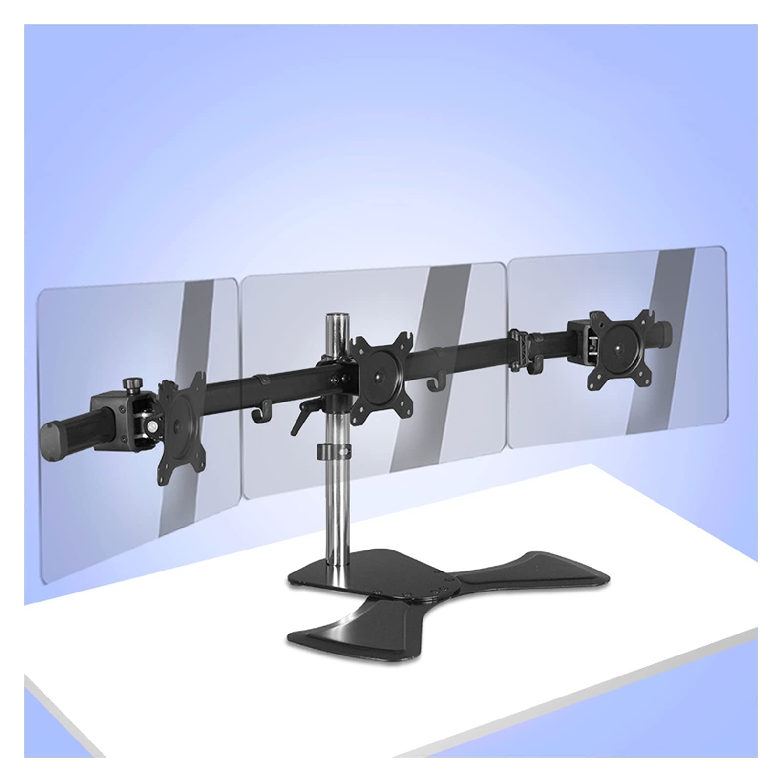 Triple Monitor Stand for 17-27 Inch Screens - Adjustable Height, Tilt & Rotation - Heavy Duty Desk Mount Holds 17.6 lbs per Arm - Perfect for Home Office, Gaming & Workstation Setup (Size A)