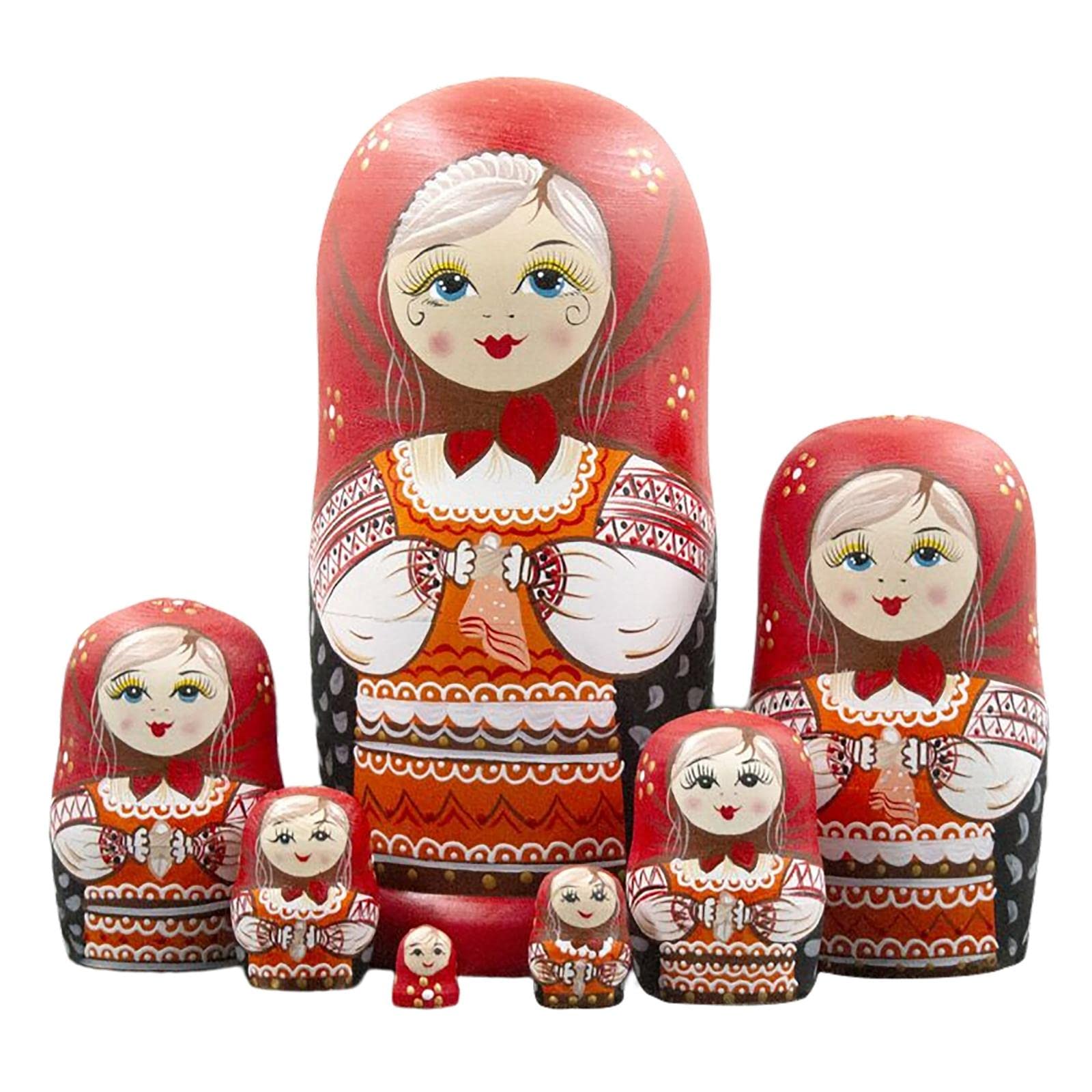 AMLESO 7Pcs Wooden Russian Matryoshka Nesting Dolls - Stacking Toys for Kids, Traditional Wooden Crafts, Unique Gifts for Children & Toddlers, Home Decor for Nursery & Living Room - Perfect for Playtime, Learning Sizes & Cultural Exploration