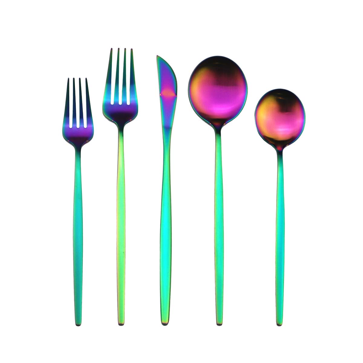 40-Piece Stainless Steel Flatware Set - Satin Finish 304 Silverware for 8, Includes Dinner Knife, Fork & Spoon - Dishwasher Safe - Matte Rainbow - Perfect for Dining, Entertaining & Wedding Registry