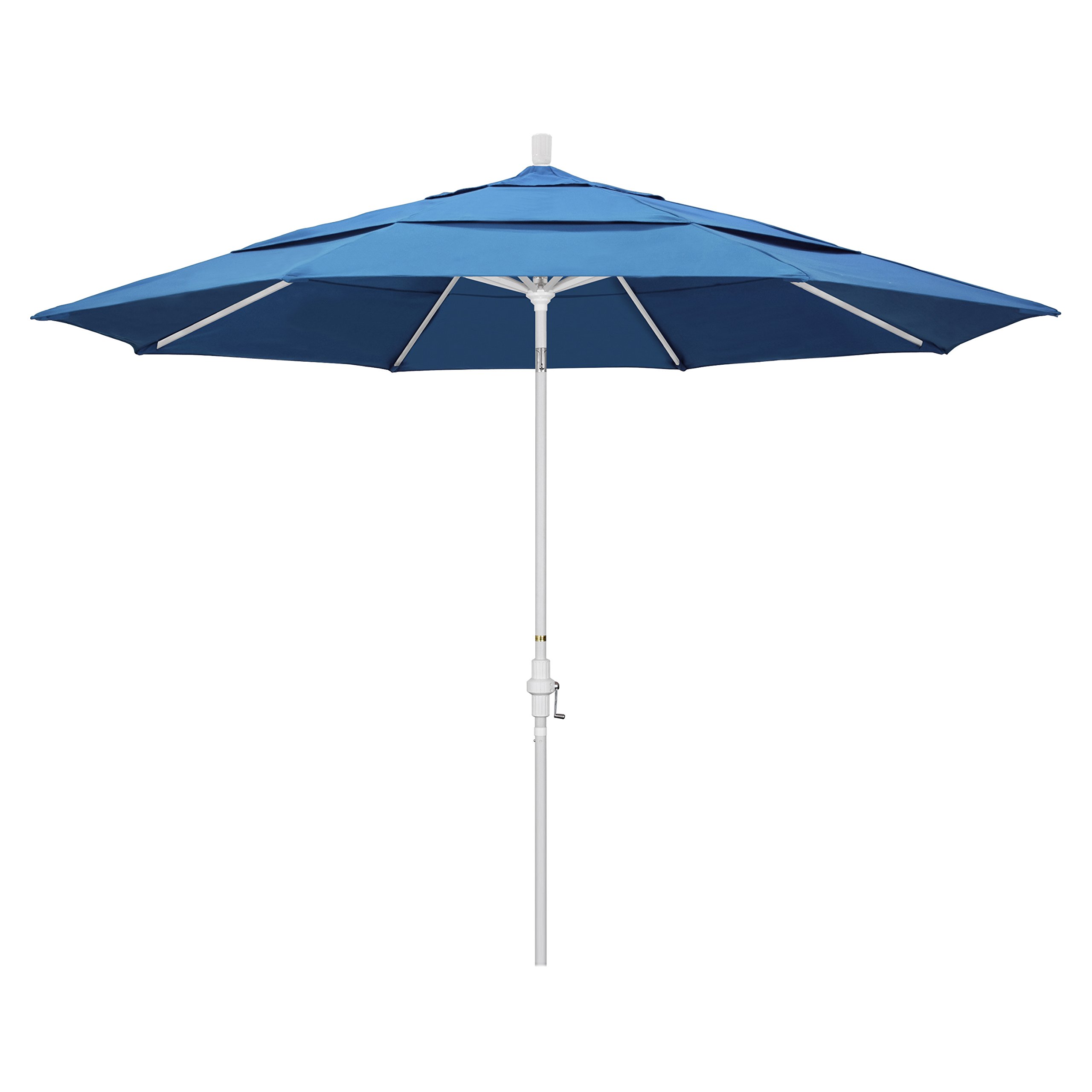11' Aluminum Market Umbrella with Crank Lift & Tilt - White Pole for Patio & Outdoor Dining