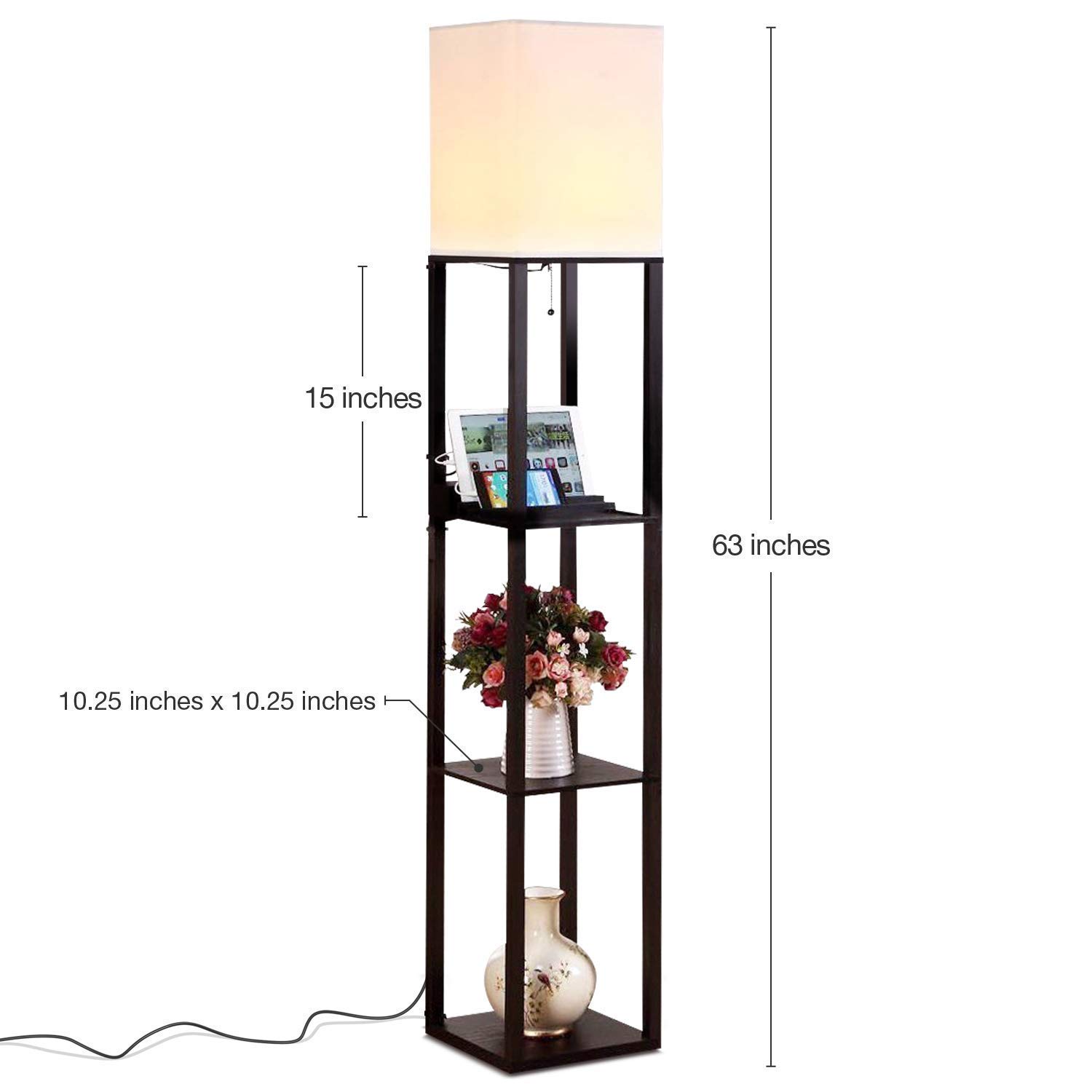 Brightech Maxwell Floor & Table Lamp Set of 2 - USB Charging Nightstand & Side Table Lamps with LED Bulb - Modern Wood Frame Floor Lamp for Bedroom, Office & Living Room - Soft Ambient Lighting for Reading & Relaxation - Black