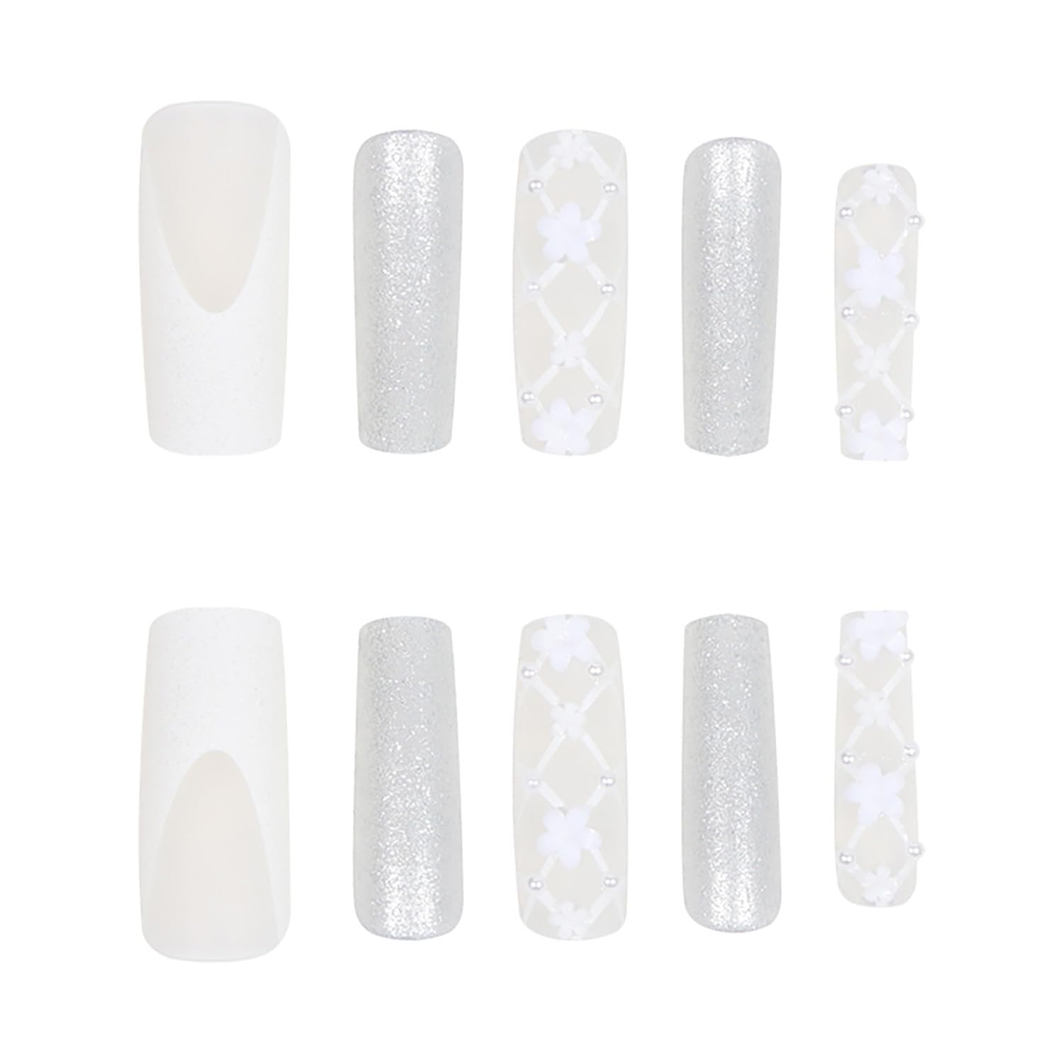 Long Press on Coffin Nails - Glossy Full Cover Acrylic Extra Long Square Fake Nails with Elegant Designs | Ballerina Style Artificial Nails with Charm & Glue | Perfect for Parties, Weddings, and Special Occasions (SGCY209)