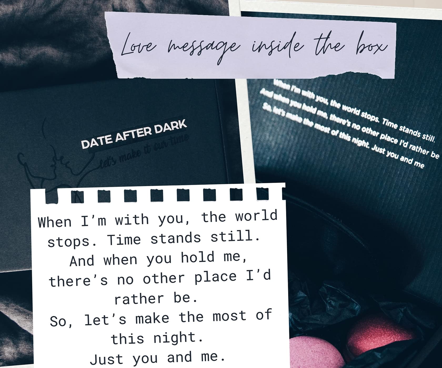 OpenMity Romantic Date Night Box for Couples - Premium Dark Evening Gift Set with Relaxation Kit & Fun Couple Games - Perfect for Anniversaries, Valentine's Day & Intimate Evenings at Home