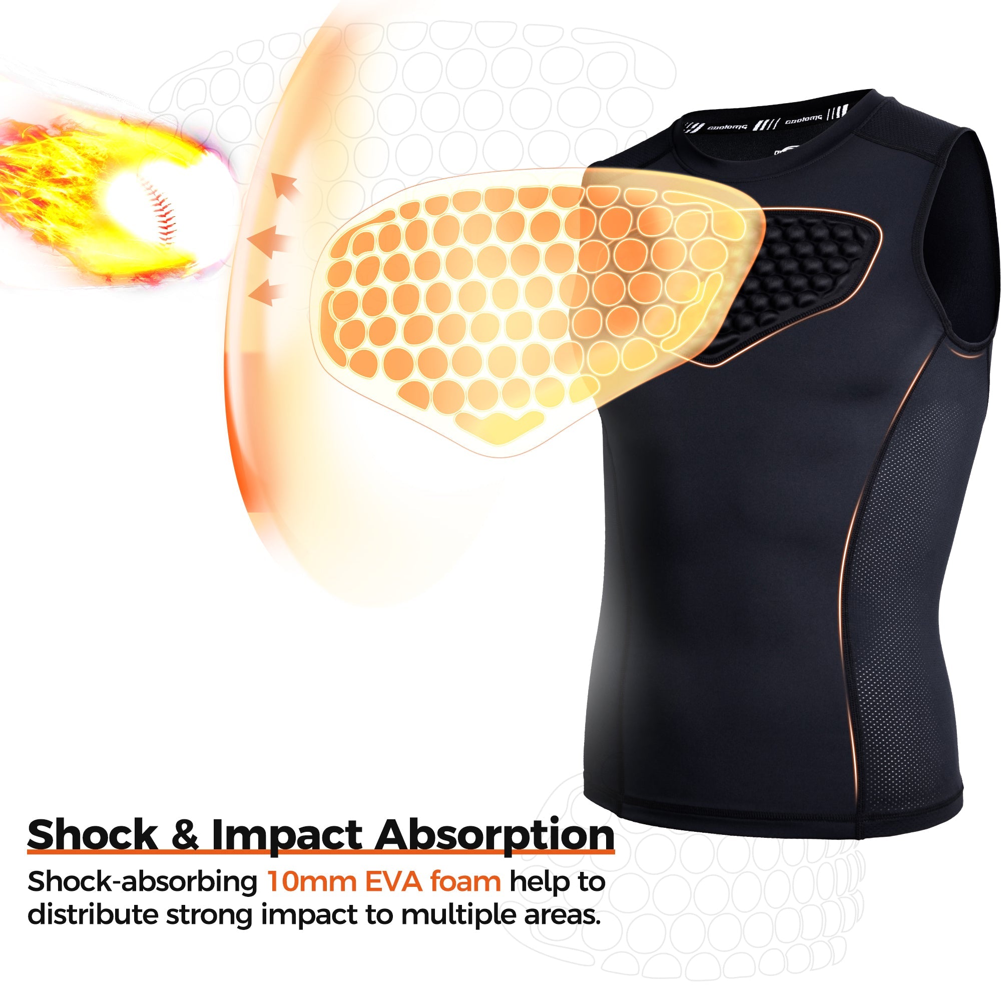 COOLOMG Youth Padded Chest Protector Shirt - Baseball, Softball, Football & Lacrosse Protective Gear with Rib, Heart & Sternum Guard - Ideal for Training, Games & Sports Safety