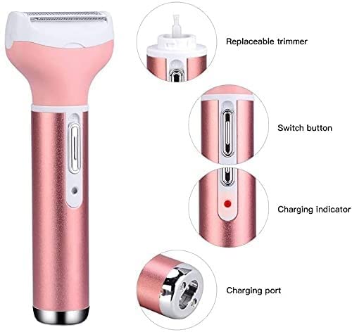 KouRy 4-in-1 Electric Hair Remover for Women - Waterproof USB Rechargeable Shaver & Trimmer for Body, Bikini, Eyebrow & Facial Hair Removal | Perfect for Travel, Gym & Home Use | Great Gift Idea (Pink)