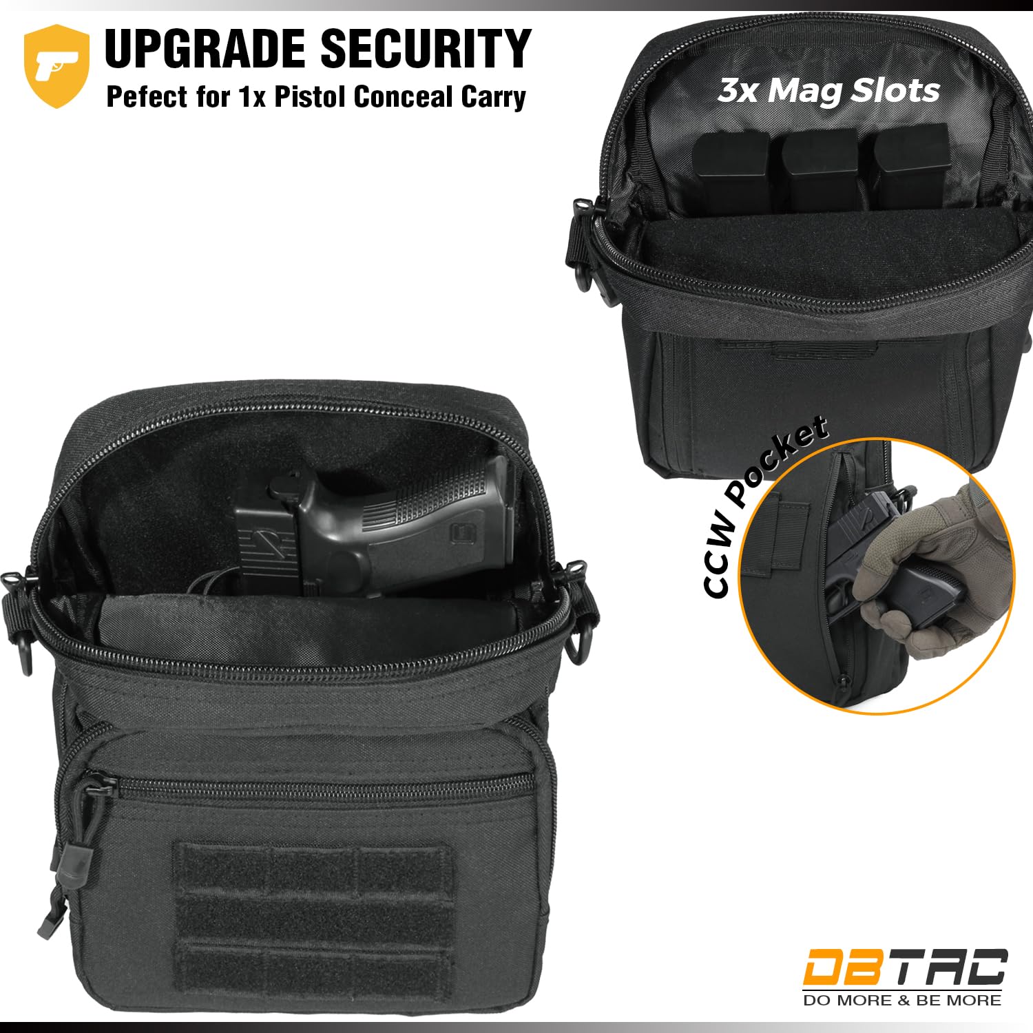 DBTAC Compact Gun Pouch with Shoulder Strap - 3L Tactical Crossbody Bag for CCW, Travel & Everyday Carry | Concealed Gun Holder in Black | Perfect for Outdoor Adventures, Range Days & Personal Protection