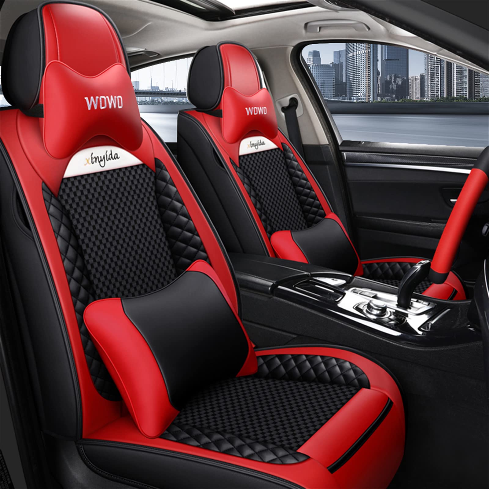 Universal Car Cover for Sedan, Truck, SUV & Pickup - Breathable Ice Silk Cushion Cover with Airbag Compatibility | Luxury Sports Red Interior Accessories | Perfect for Outdoor Parking, Travel & Vehicle Protection