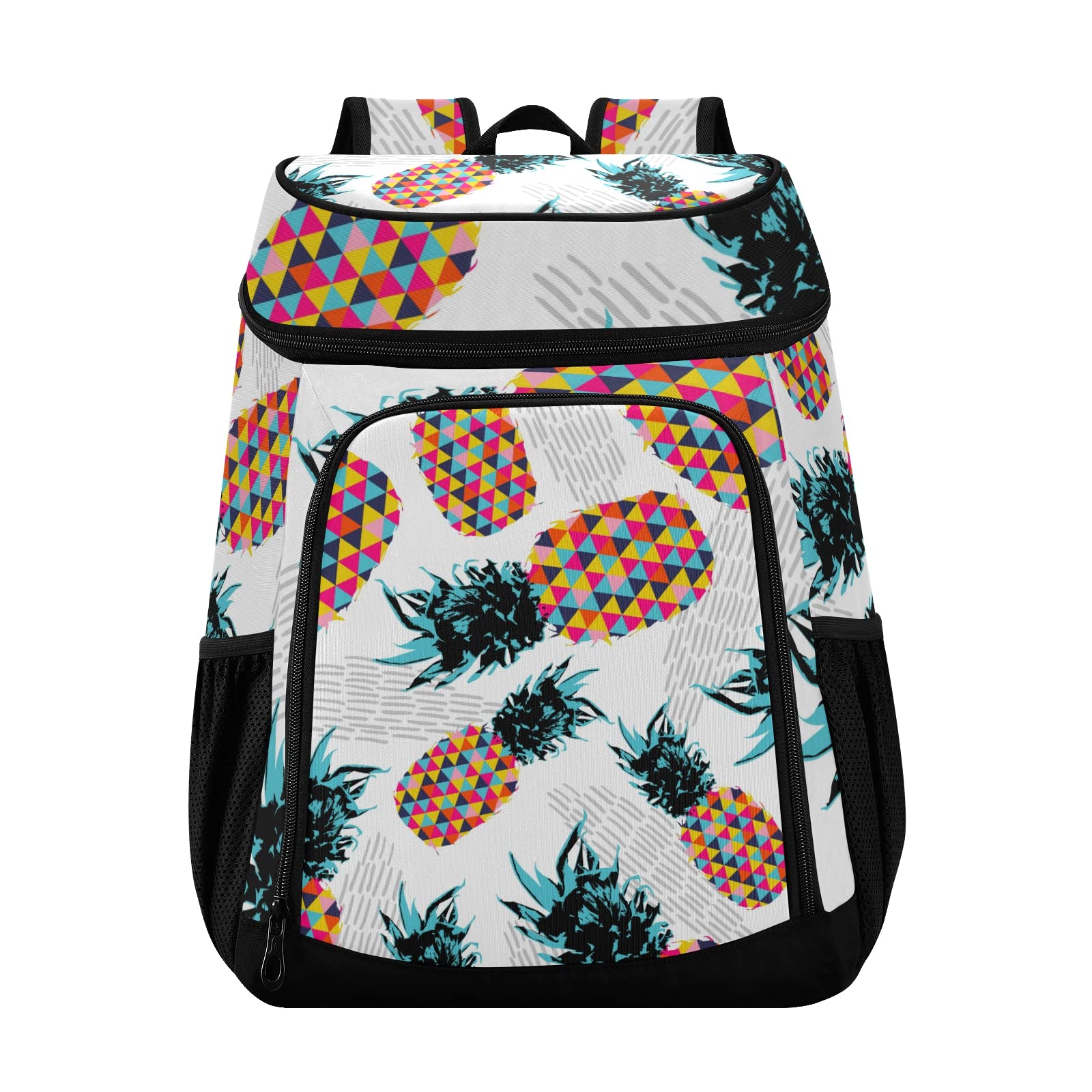 Summer Pineapple Geometric Cooler Backpack - Insulated Leak-Proof Lunch Bag for 36 Cans, Portable for Beach, Picnic, Shopping, Camping, Hiking, Park Trips, and Outdoor Adventures