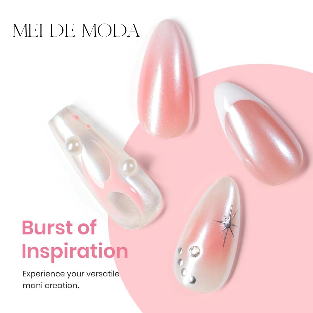 MEI DE MODA White Chrome Gel Nail Powder - Pearl Mirror Effect Nail Glitter for Manicure, Holographic Pigment for Nail Art Designs (Perfect for Valentine's Nails & Special Occasions)