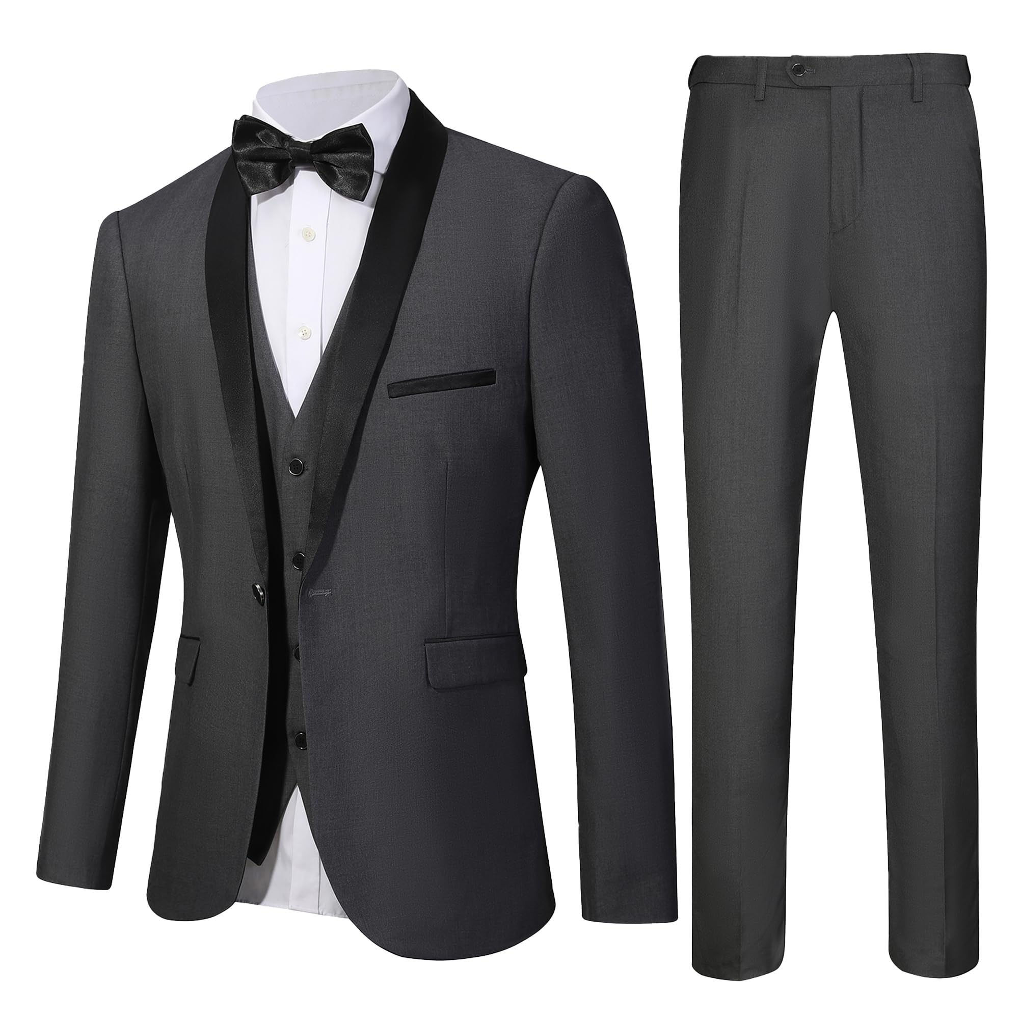 Men's Slim Fit Tuxedo Suit 3-Piece Set - Wedding, Business & Formal Occasions | Dinner Jacket, Vest & Pants for Groom & Groomsmen | Perfect for Prom, Black Tie Events & Evening Parties