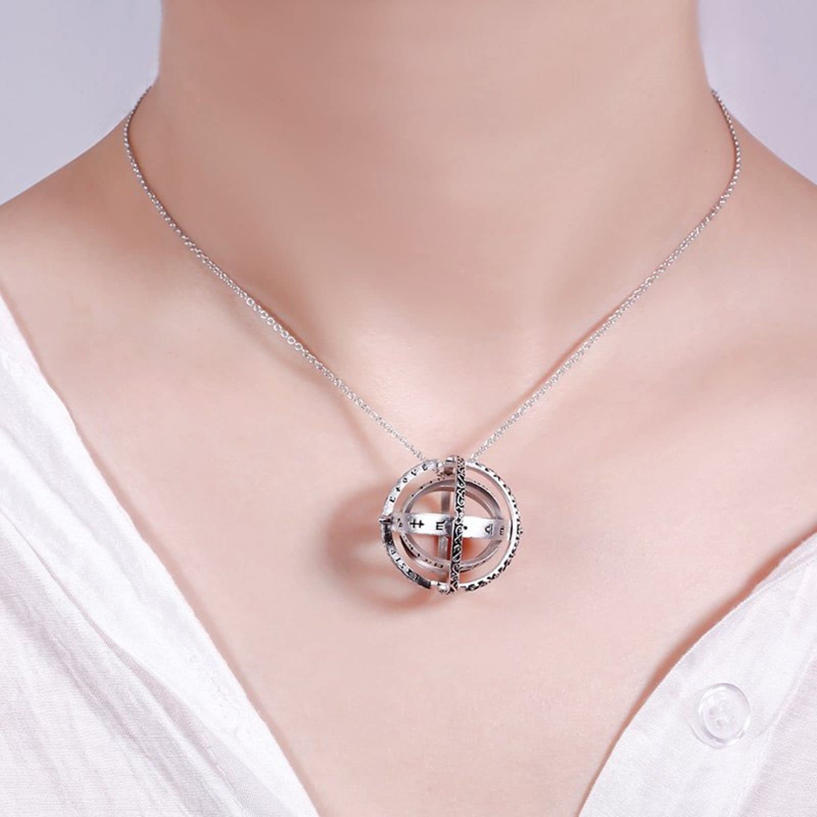 Jeulia Open Astronomical Sphere Ball Ring for Men & Women - 925 Sterling Silver Foldable Comic Finger Ring with Free Chain - Couple Lover Jewelry Gift for Anniversary, Valentine's Day & Romantic Occasions