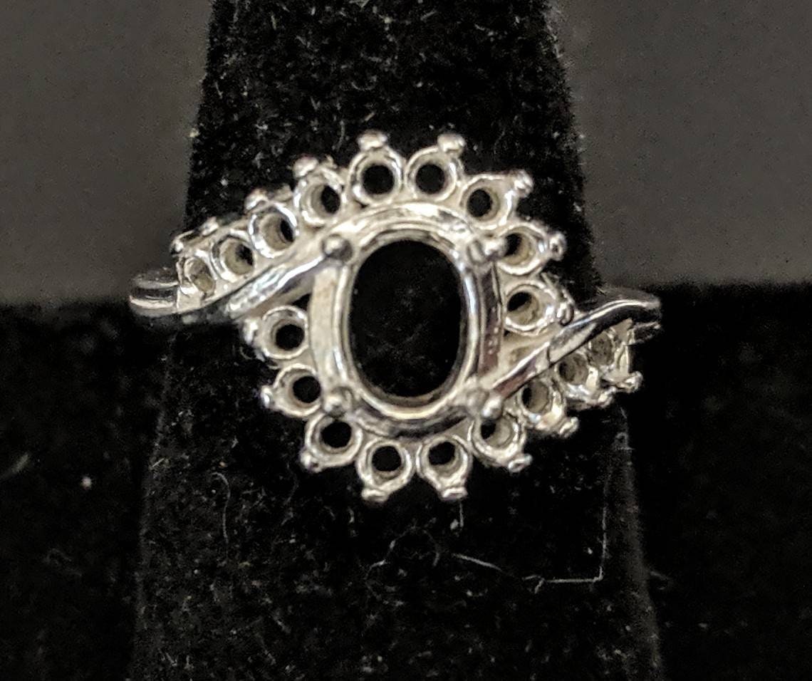8x6mm Oval Cluster Bypass Pre-Notched Blank Ring Setting - Solid Sterling Silver or 14K Gold - Size 7 (163548/143548) - Perfect for Wedding Bands, Engagement Rings & Jewelry Making