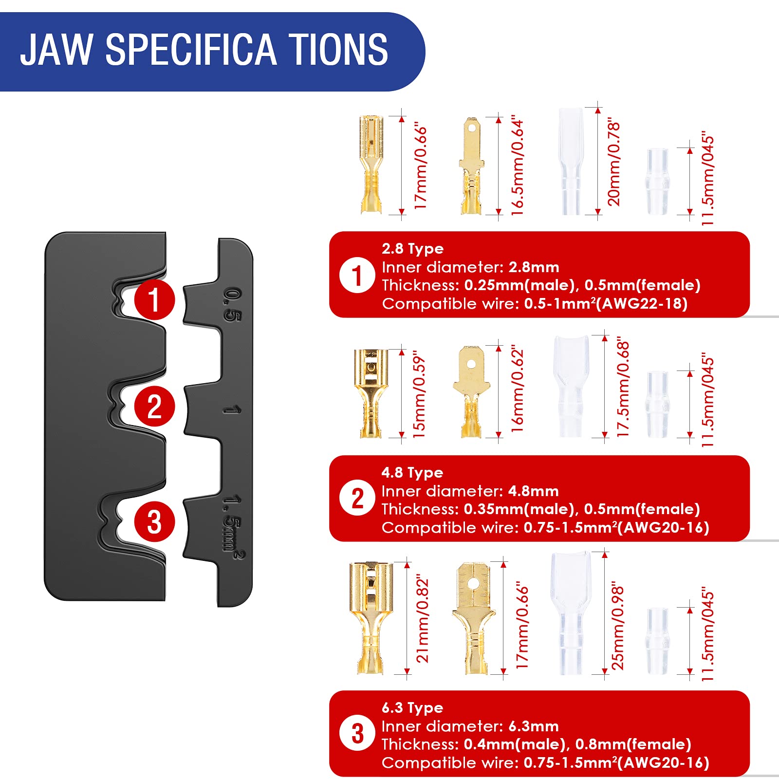 TUBTAP 22-16 AWG Spade Connector Crimper Tool for Electrical Wiring - Perfect for Automotive & DIY Projects