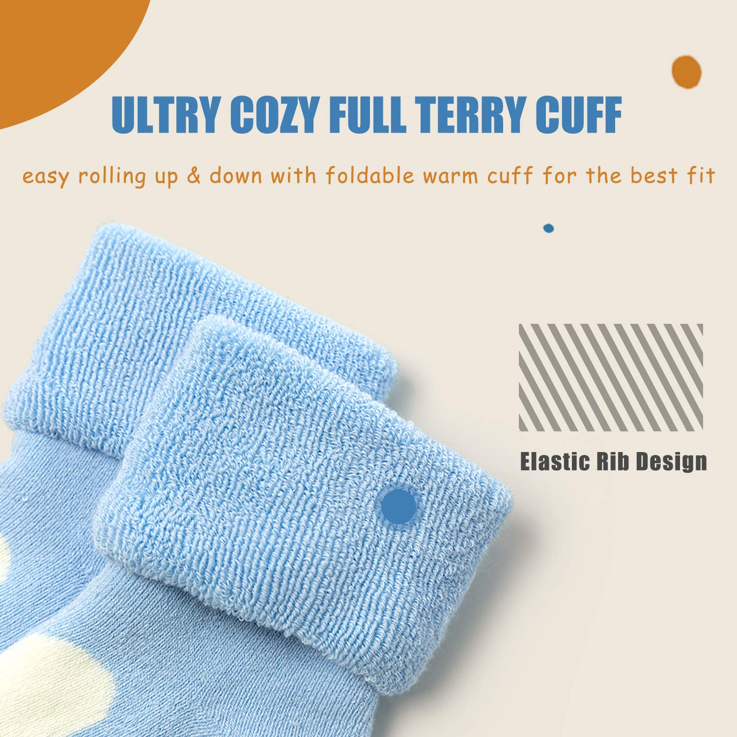 Non-Slip Baby Socks for Boys & Girls - 6 Pack Warm Winter Socks with Anti-Skid Grips for Crawling, Walking & Indoor/Outdoor Play