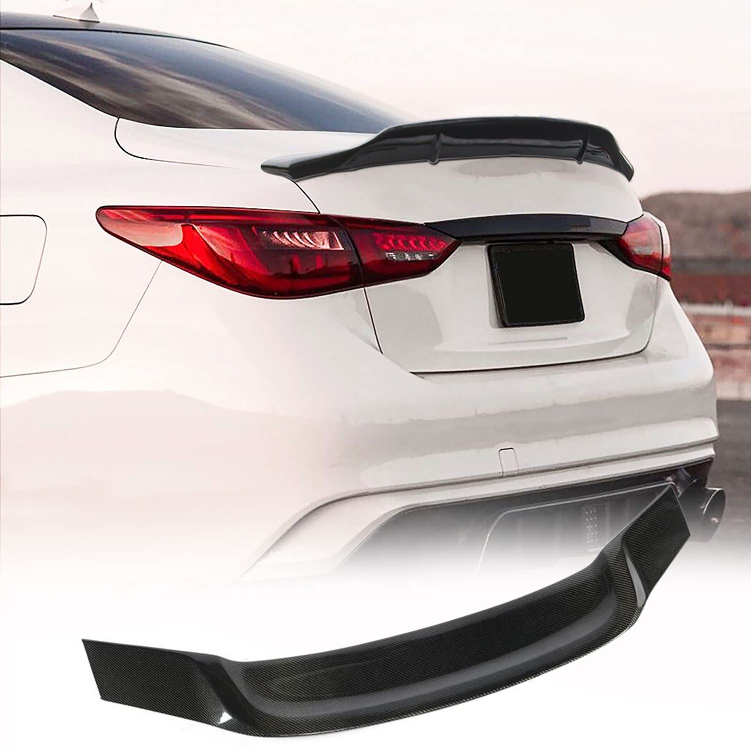 Carbon Fiber Trunk Spoiler for Infiniti Q50 Q50S Sedan 2013-2021 - High Kick Rear Wing Lip Spoiler - OEM Style Boot Lid Upgrade - Perfect for Car Enthusiasts & Street Racing Style